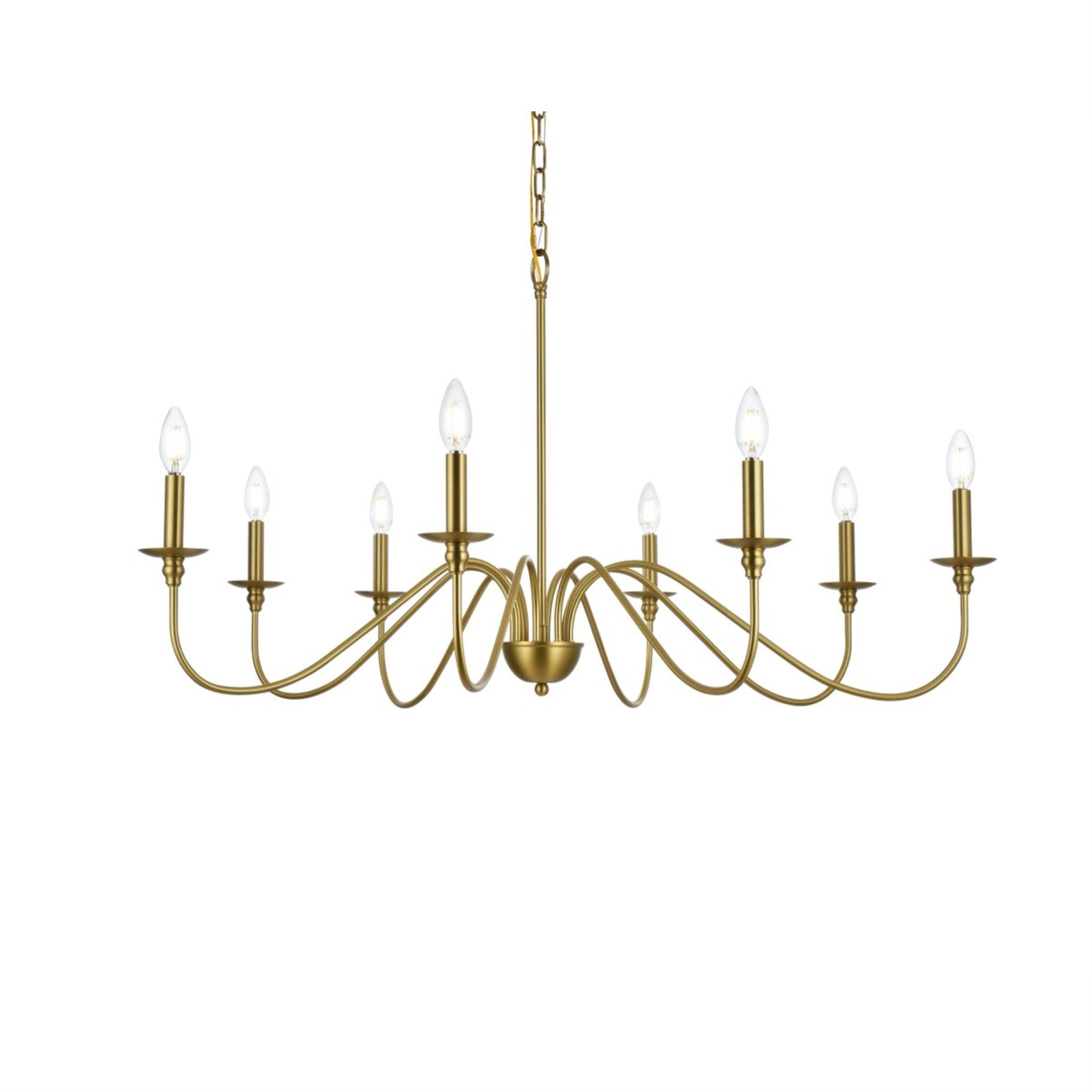Living District 42in 8-Light Metal Chandelier, Satin Gold, Model LD5006D42SG, Transitional Design
