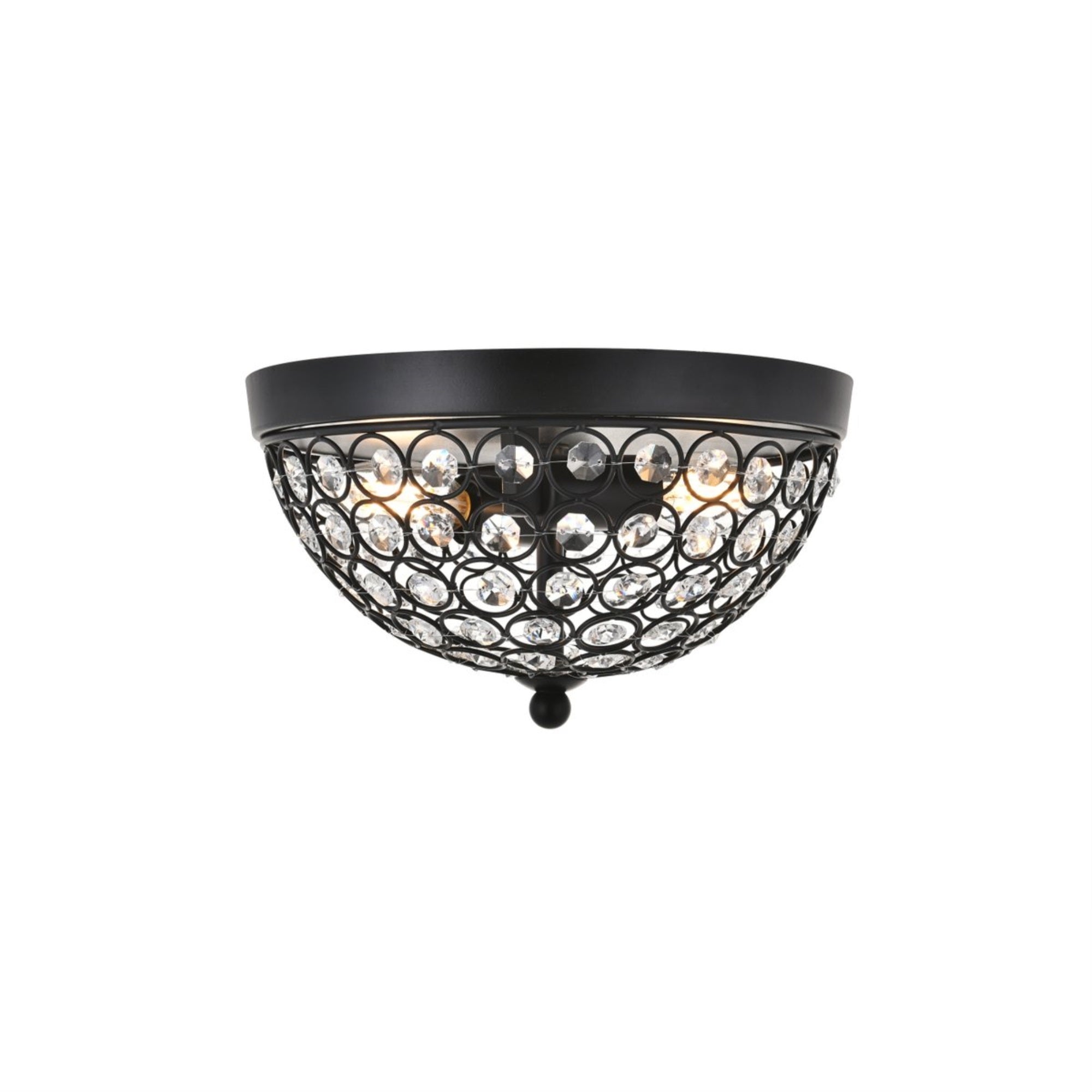 Living District Taye 2-Light Mid-Century Flush Mount Light, Matte Black/Clear, Metal Fixture