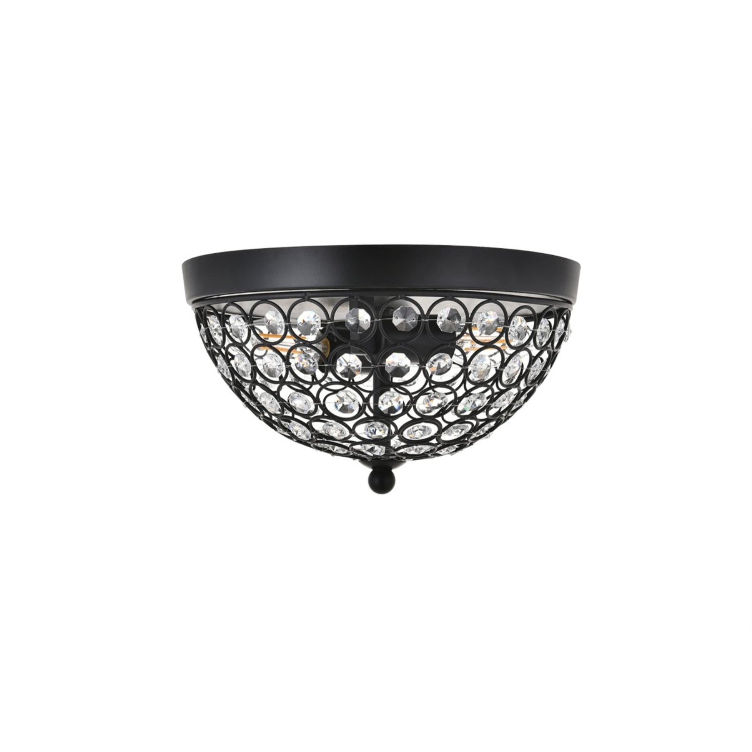 Living District Taye 2-Light Mid-Century Flush Mount Light, Matte Black/Clear, Metal Fixture
