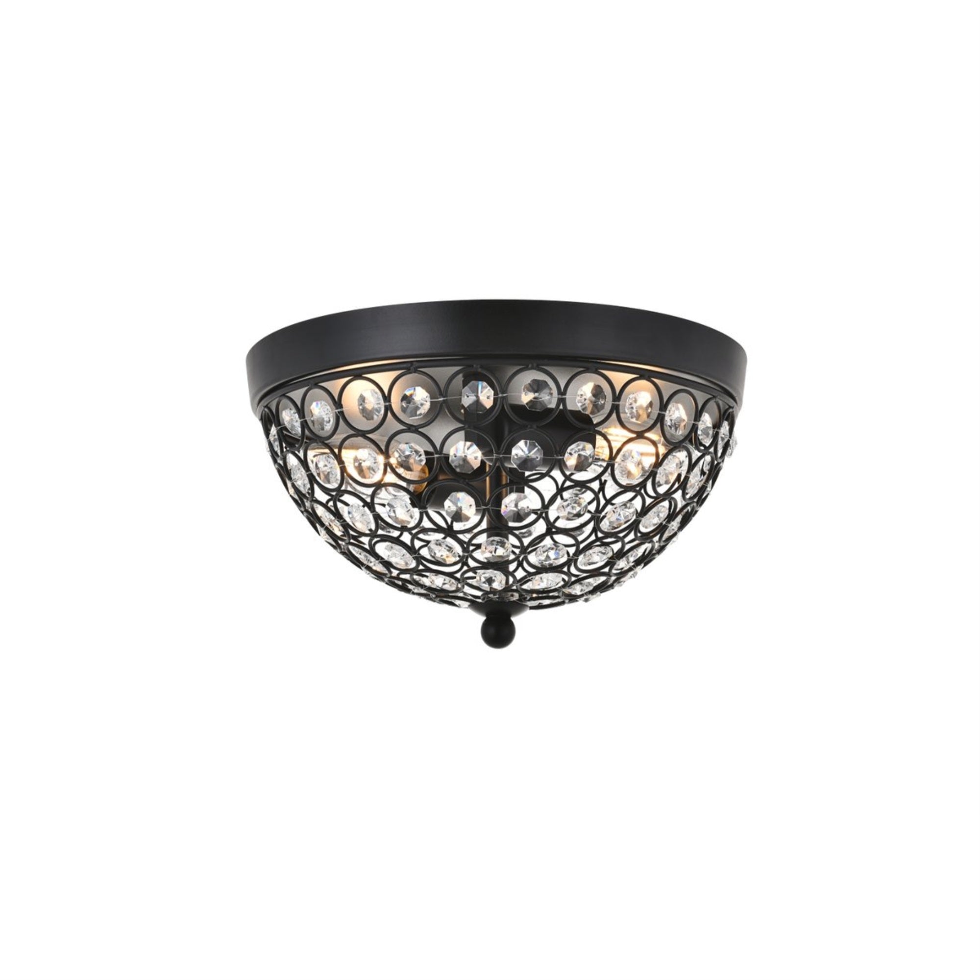 Living District Taye 2-Light Mid-Century Flush Mount Light, Matte Black/Clear, Metal Fixture