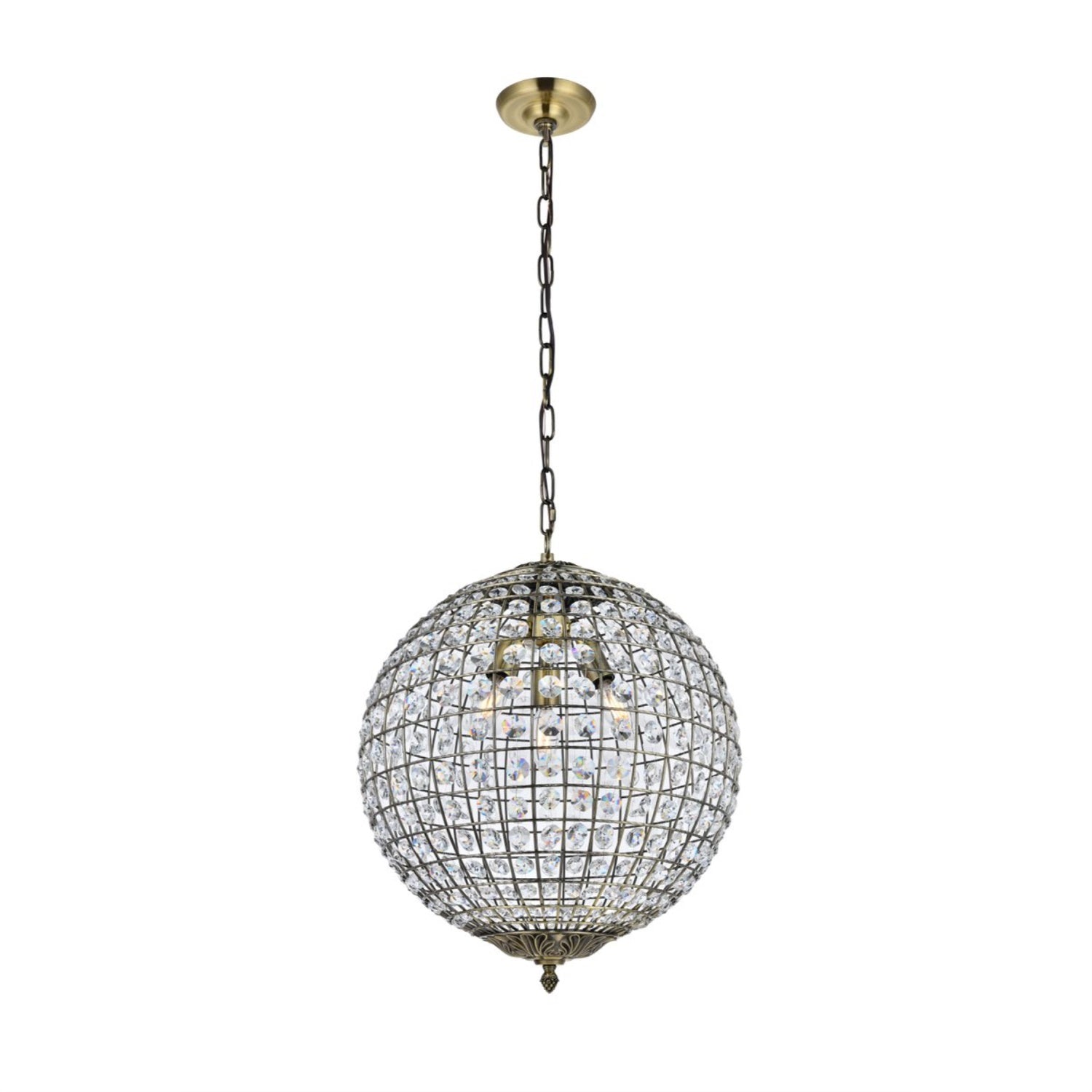 Elegant Lighting Earlene 3-Light Pendant, Iron and Crystal, Antique Bronze, Model LD5026