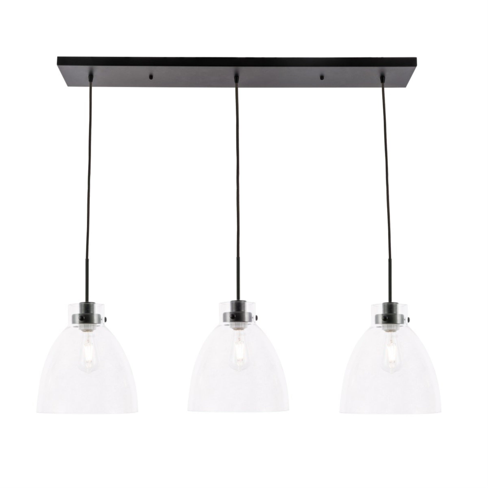 Living District Frey 3-Light Pendant Light, Mid-Century Style, Iron, Black and Clear, Model LD5030D42BK