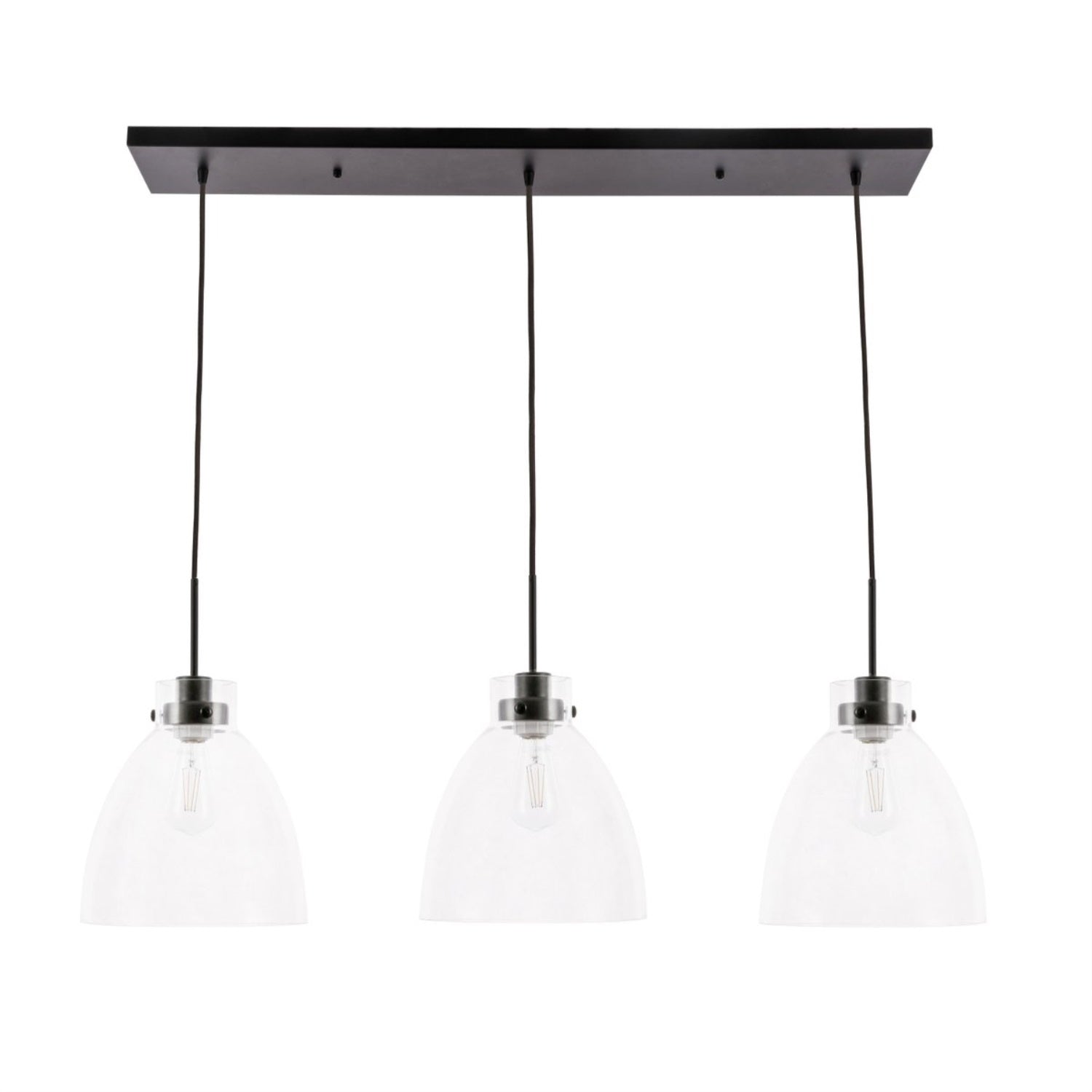 Living District Frey 3-Light Pendant Light, Mid-Century Style, Iron, Black and Clear, Model LD5030D42BK