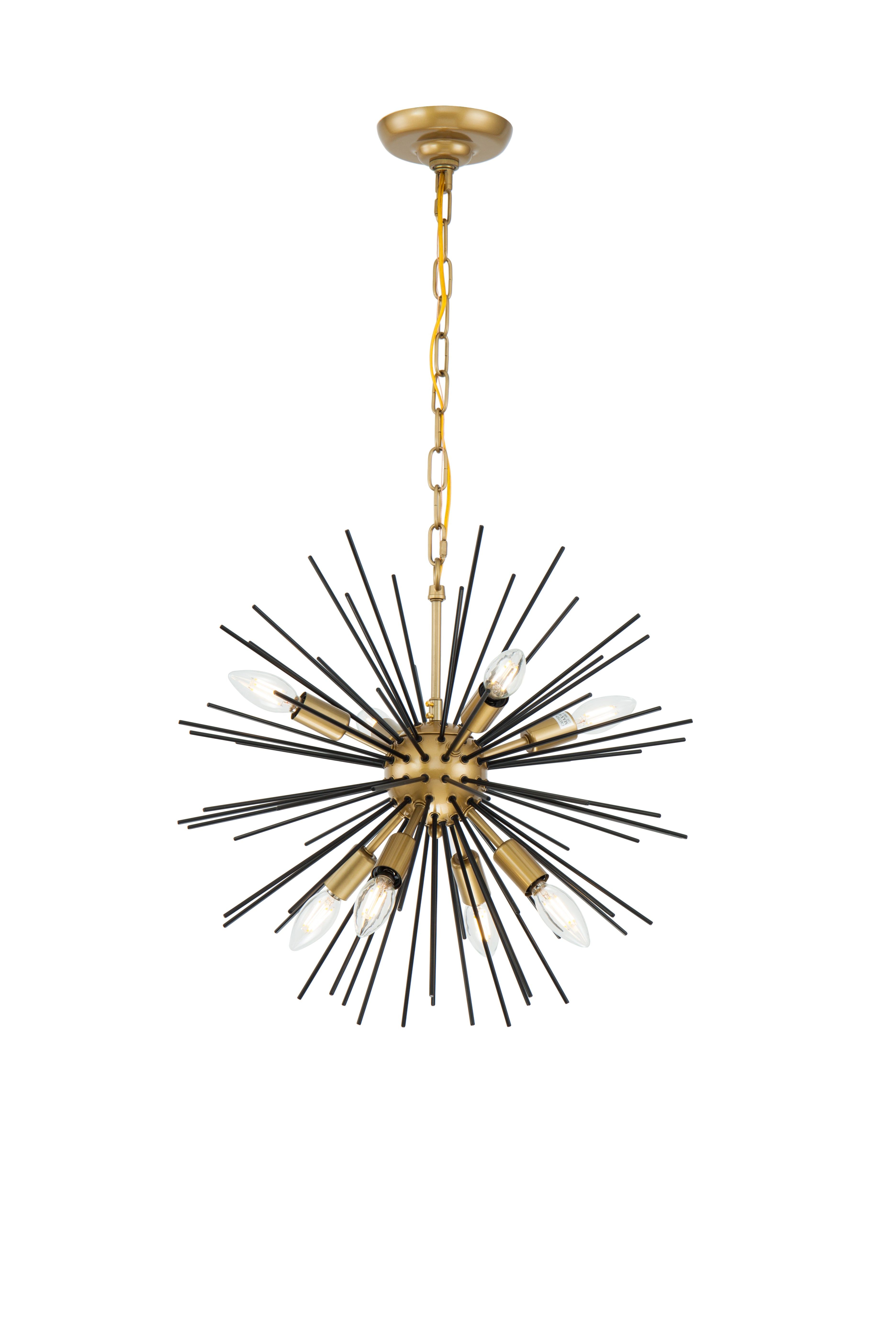 Living District 8-Light Mid-Century Metal Pendant, Brass and Black, Model LD5035D20BK, Iron Material