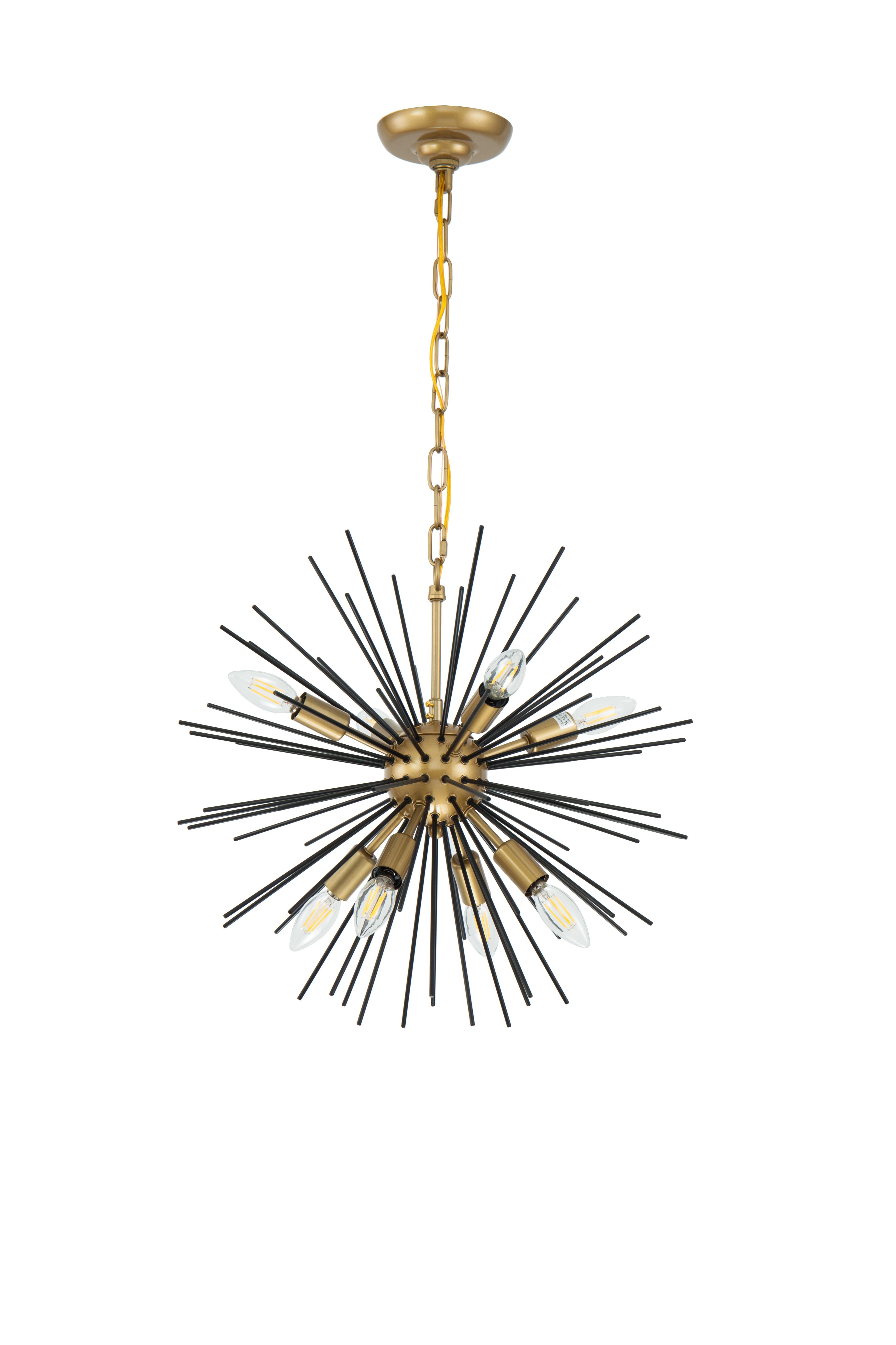 Living District 8-Light Mid-Century Metal Pendant, Brass and Black, Model LD5035D20BK, Iron Material