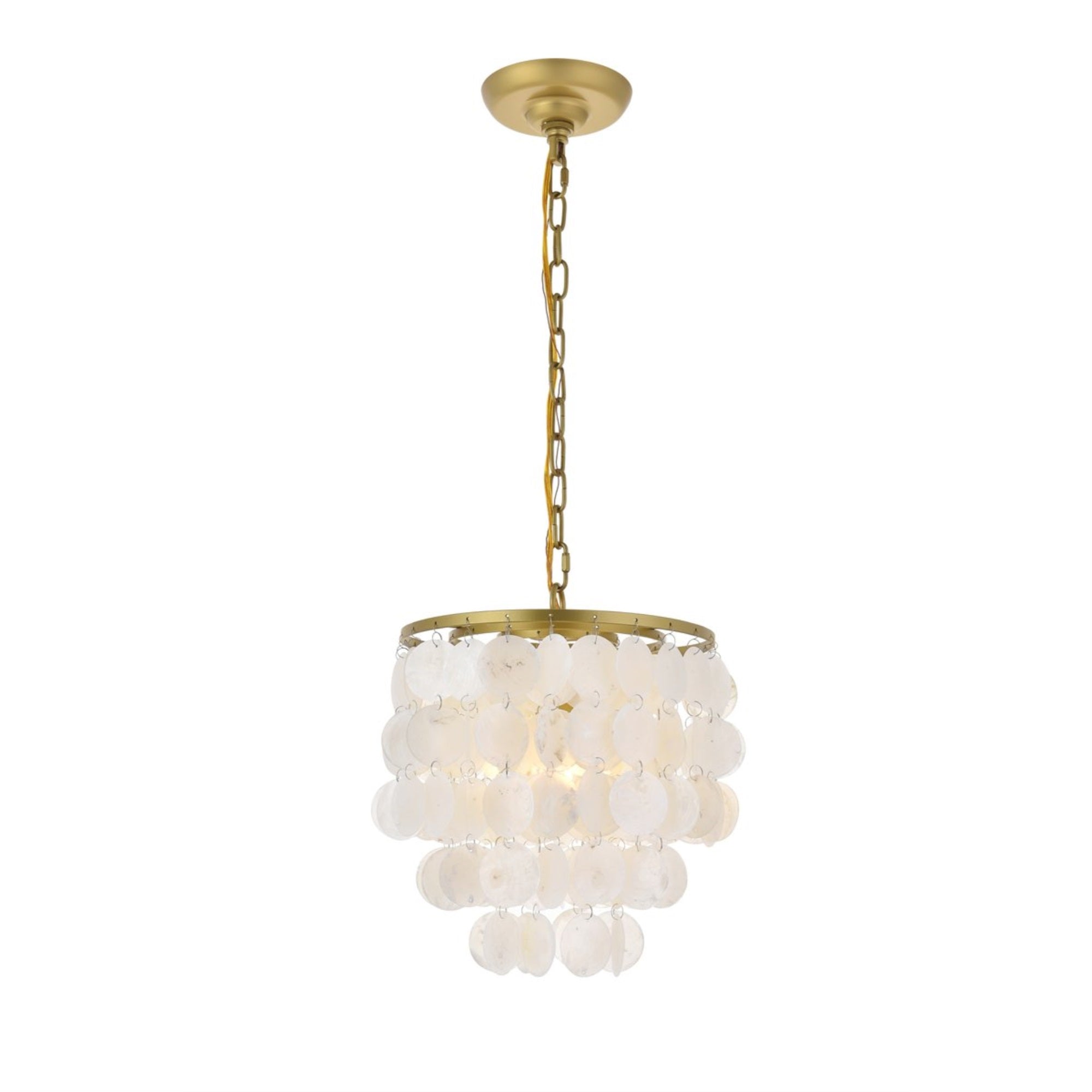 Living District 1-Light Pendant, Brass and White, Iron and Shell, Model LD5050D10BR