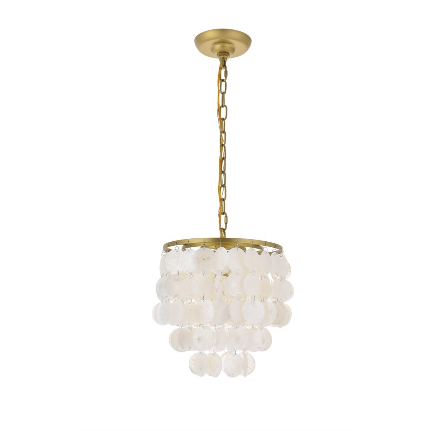 Living District 1-Light Pendant, Brass and White, Iron and Shell, Model LD5050D10BR