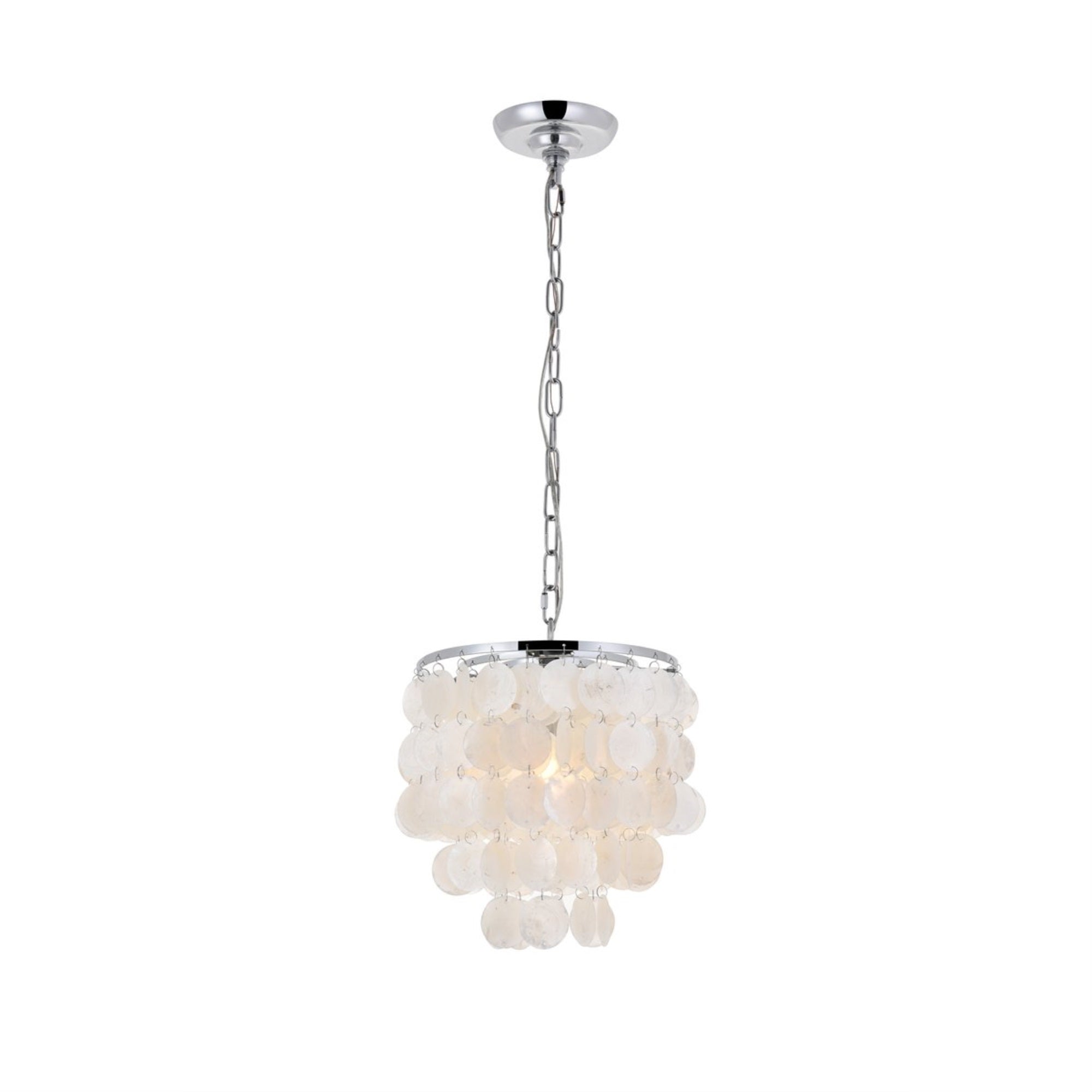 Living District 1-Light Mid-Century Chrome Pendant Light With White Shell Shade