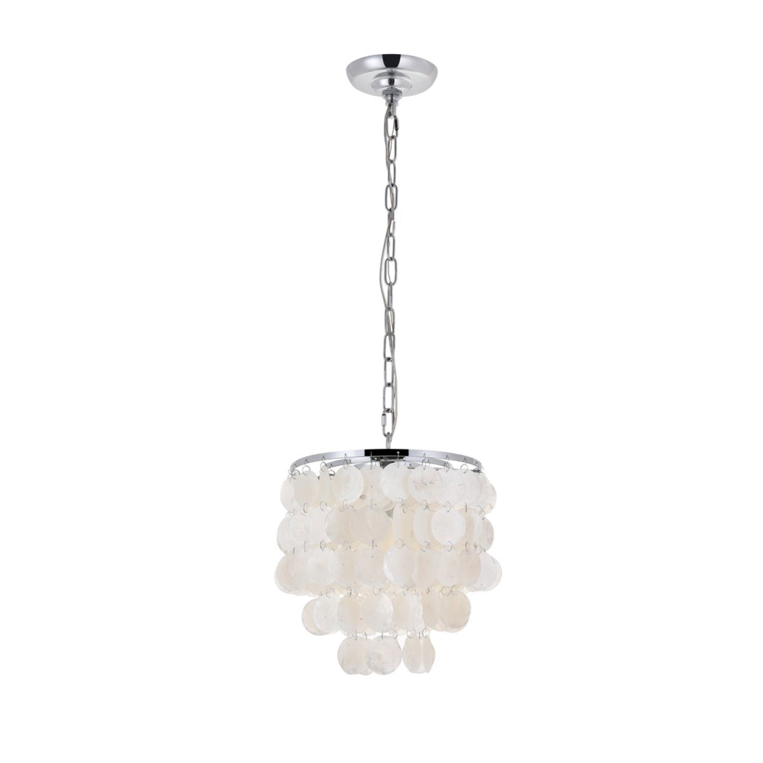 Living District 1-Light Mid-Century Chrome Pendant Light With White Shell Shade