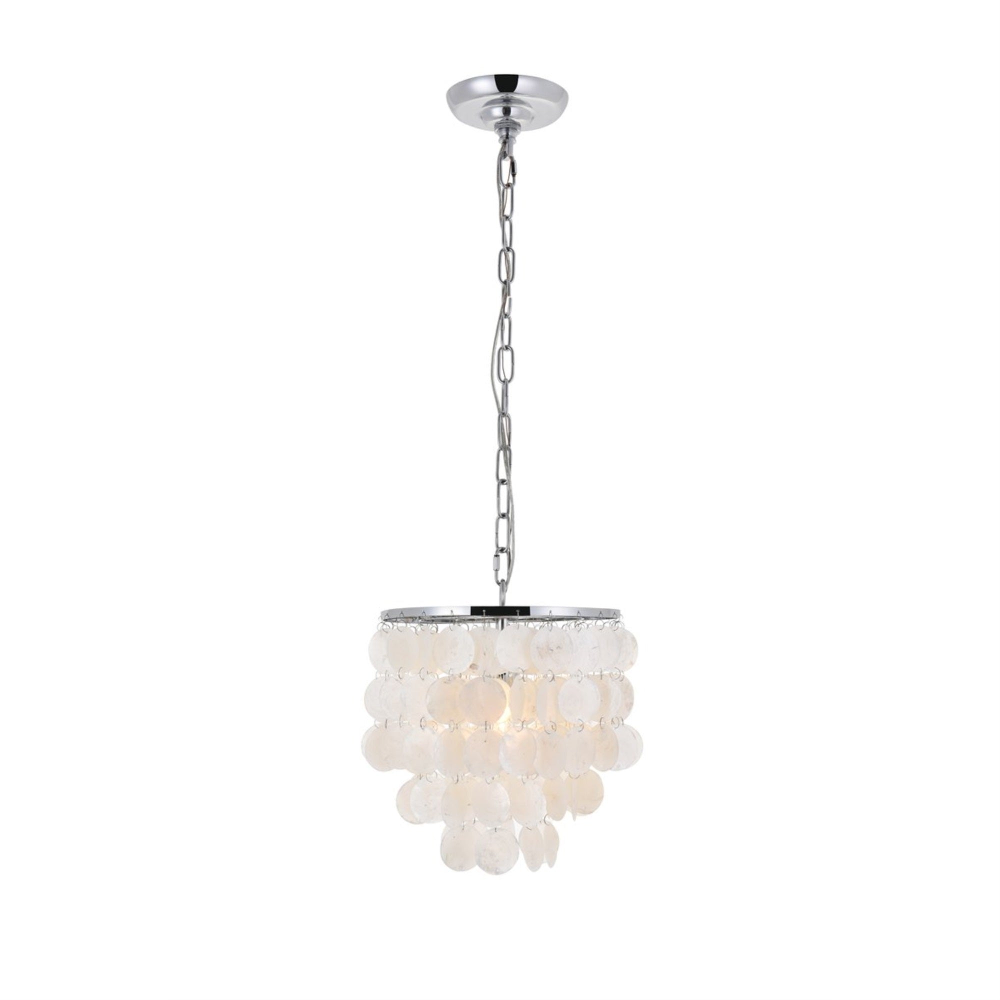 Living District 1-Light Mid-Century Chrome Pendant Light With White Shell Shade