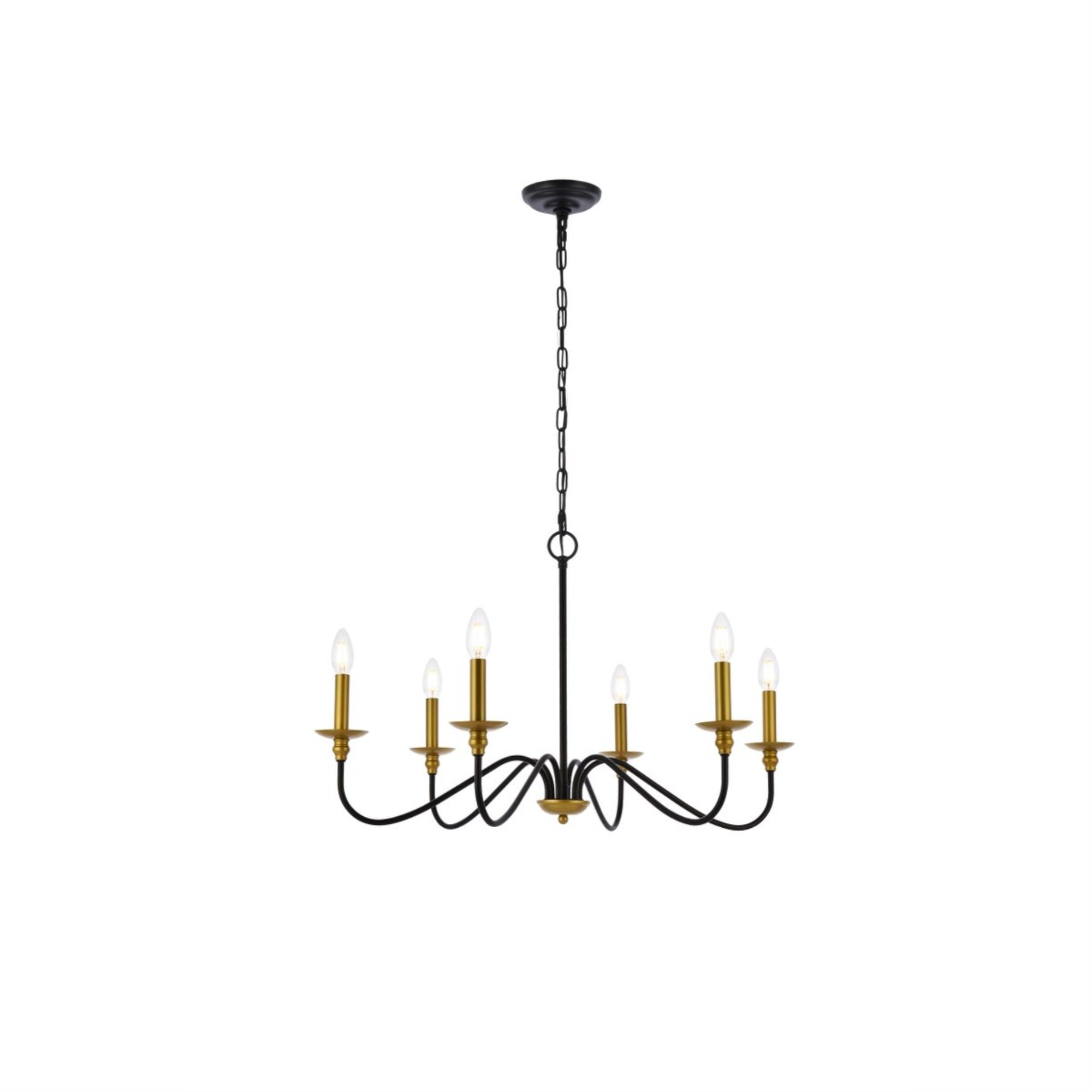 Elegant Lighting Rohan Collection 6-Light Chandelier, Iron, Multicolor, Model LD5056D30BRB