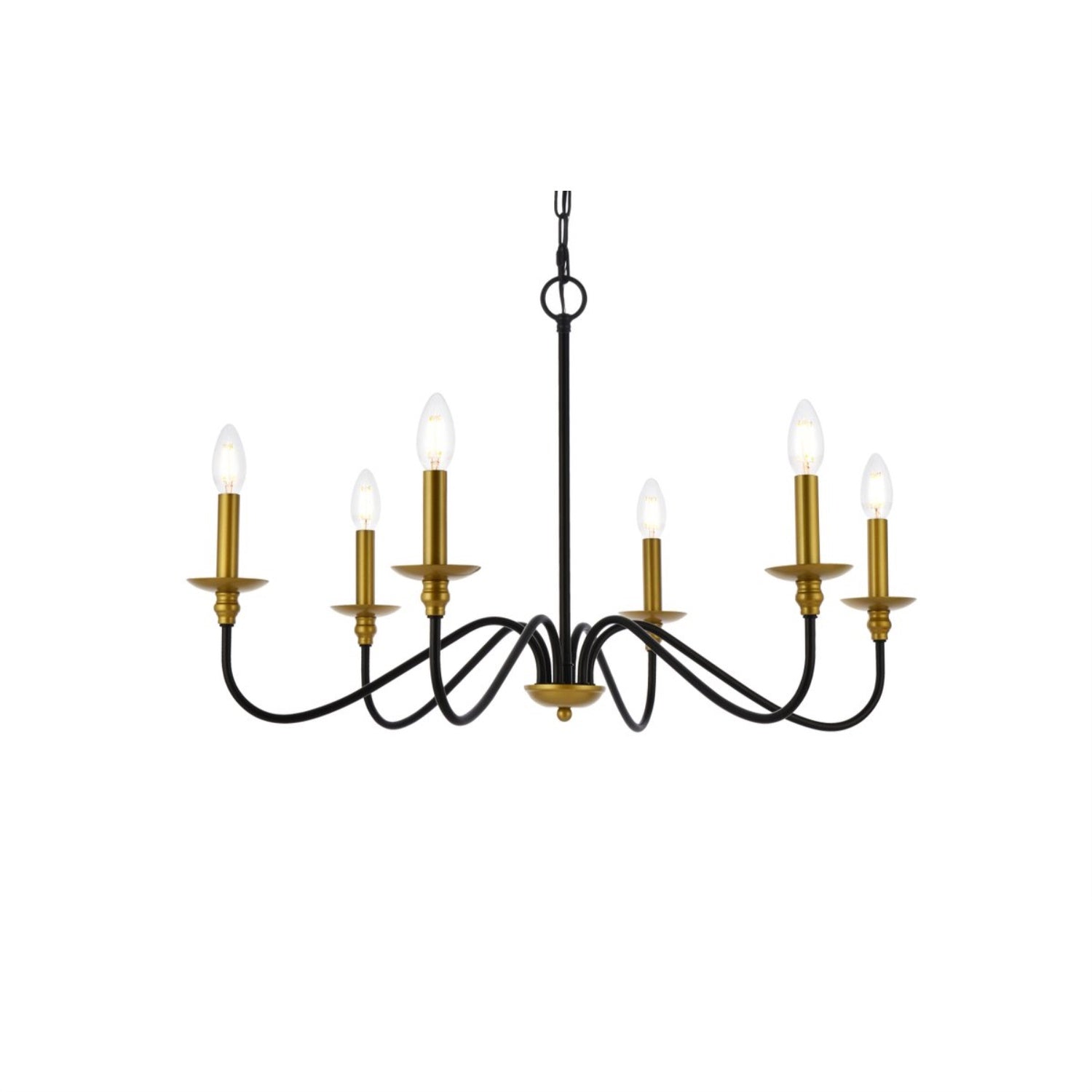Elegant Lighting Rohan Collection 6-Light Chandelier, Iron, Multicolor, Model LD5056D30BRB