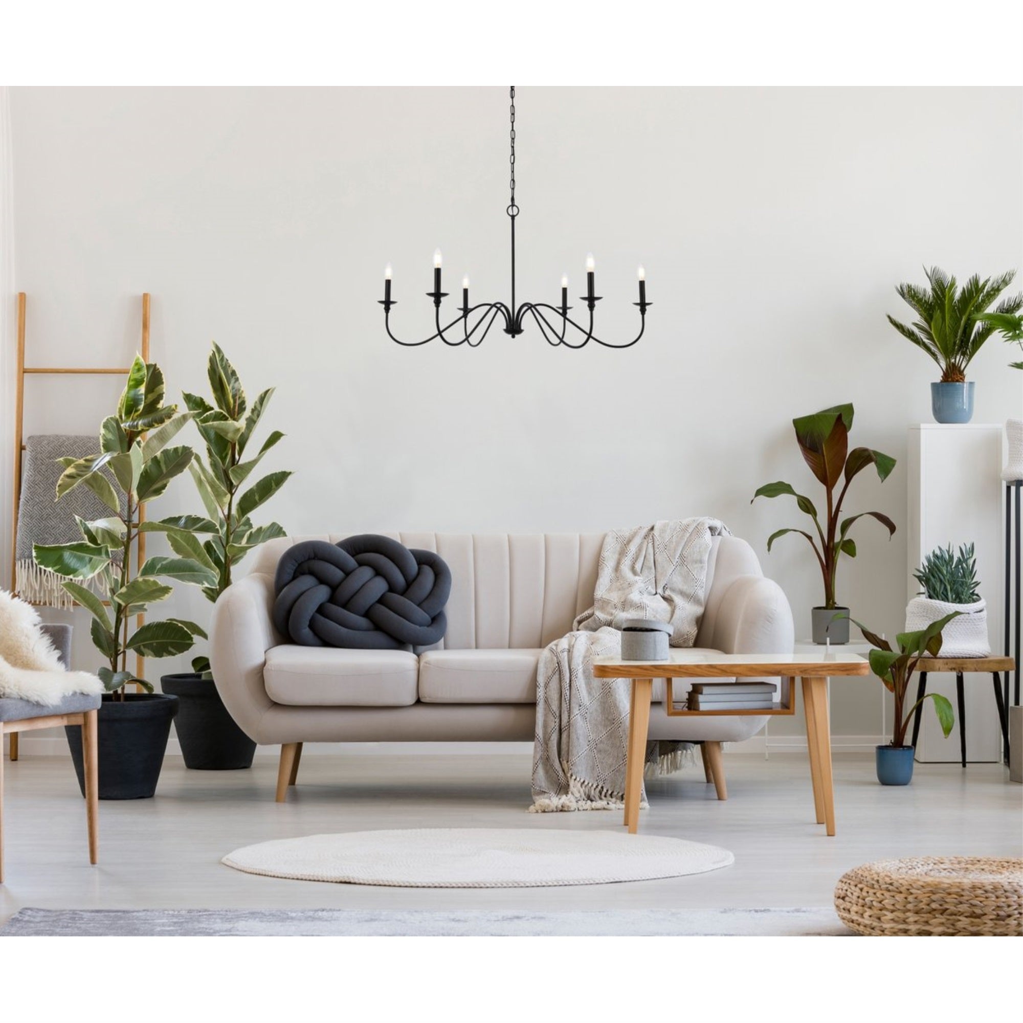 Elegant Furniture & Lighting Rohan 6-Light Chandelier, Iron, Multicolor, Model LD5056D42MB