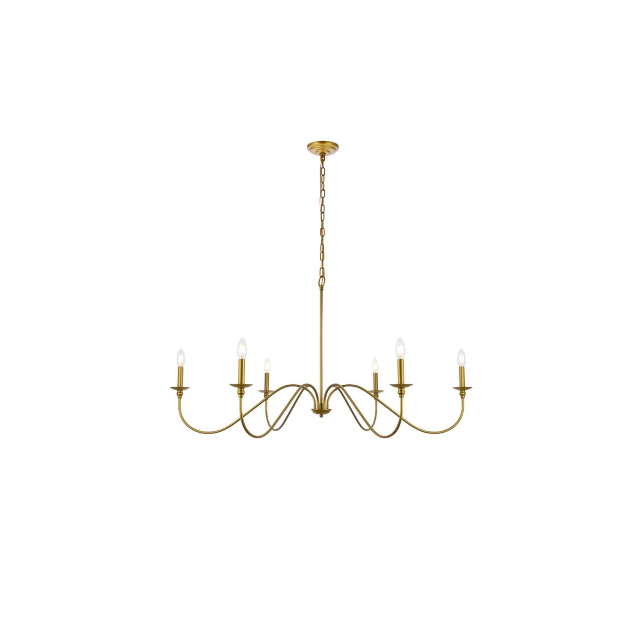 Elegant Lighting Rohan Collection 6-Light Chandelier, Brass, Multicolor