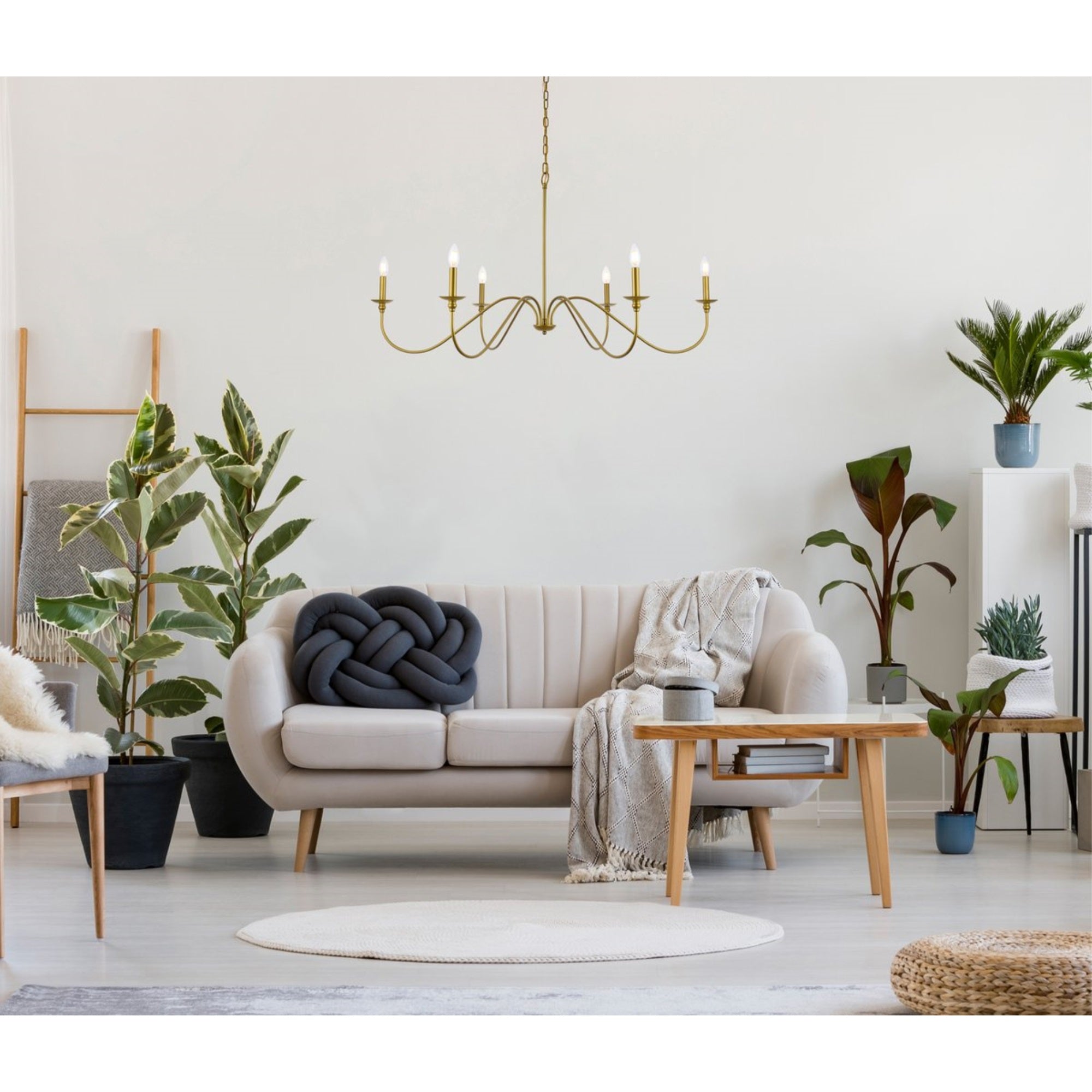 Elegant Lighting Rohan Collection 6-Light Chandelier, Brass, Multicolor