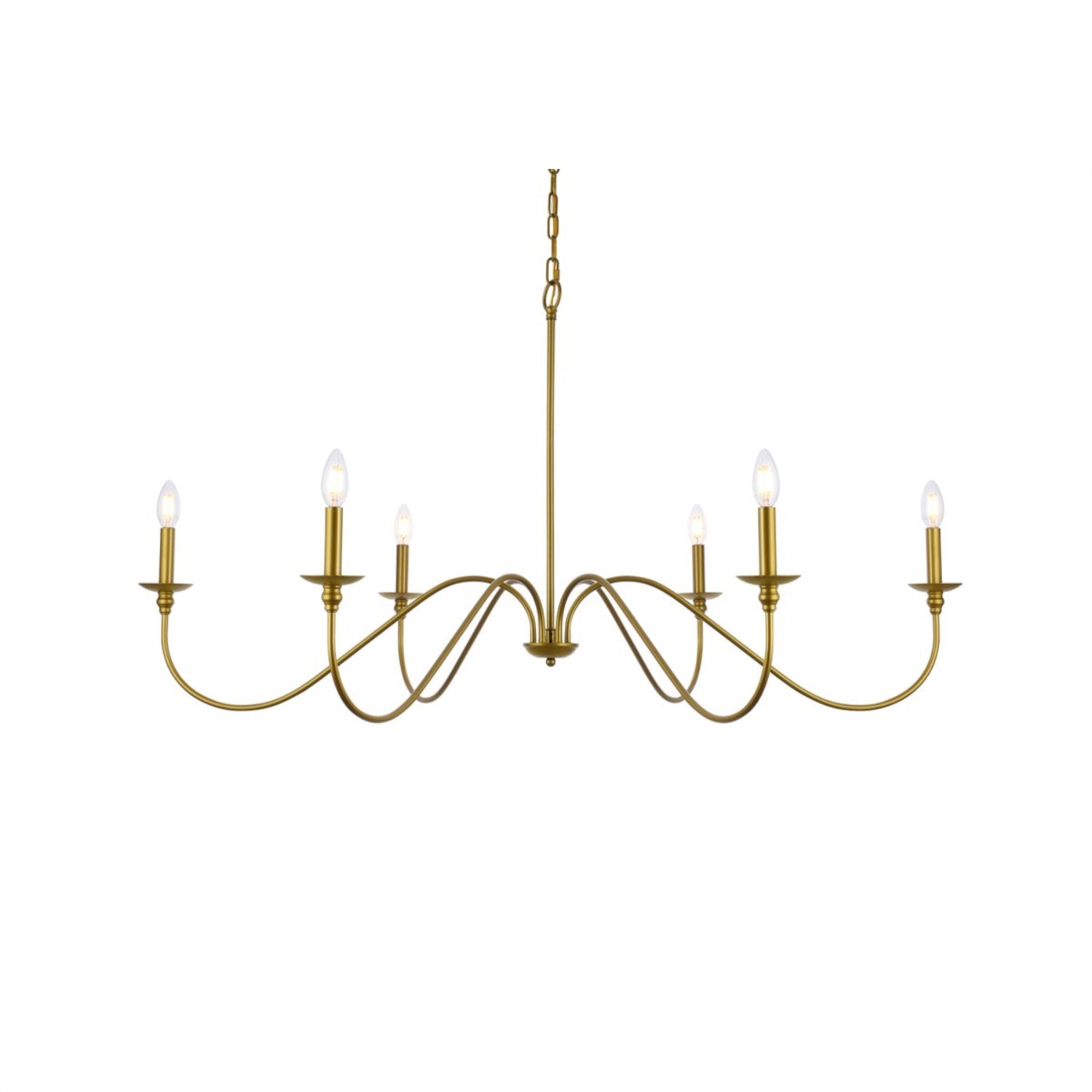 Elegant Lighting Rohan Collection 6-Light Chandelier, Brass, Multicolor