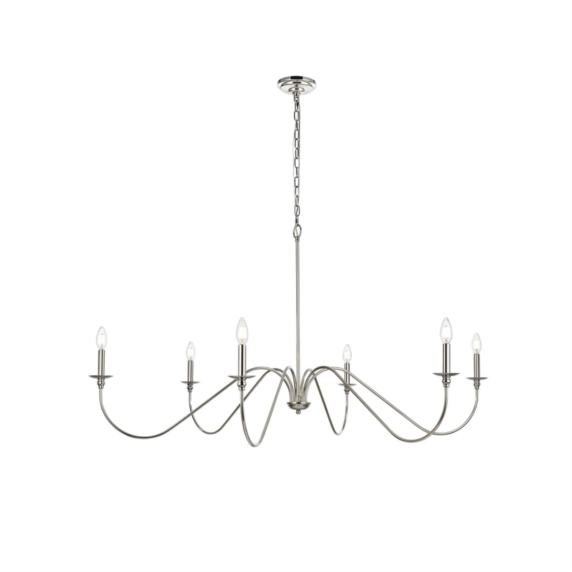Living District 54&quot; 6-Light Metal Chandelier In Polished Nickel - Modern Lighting Fixture