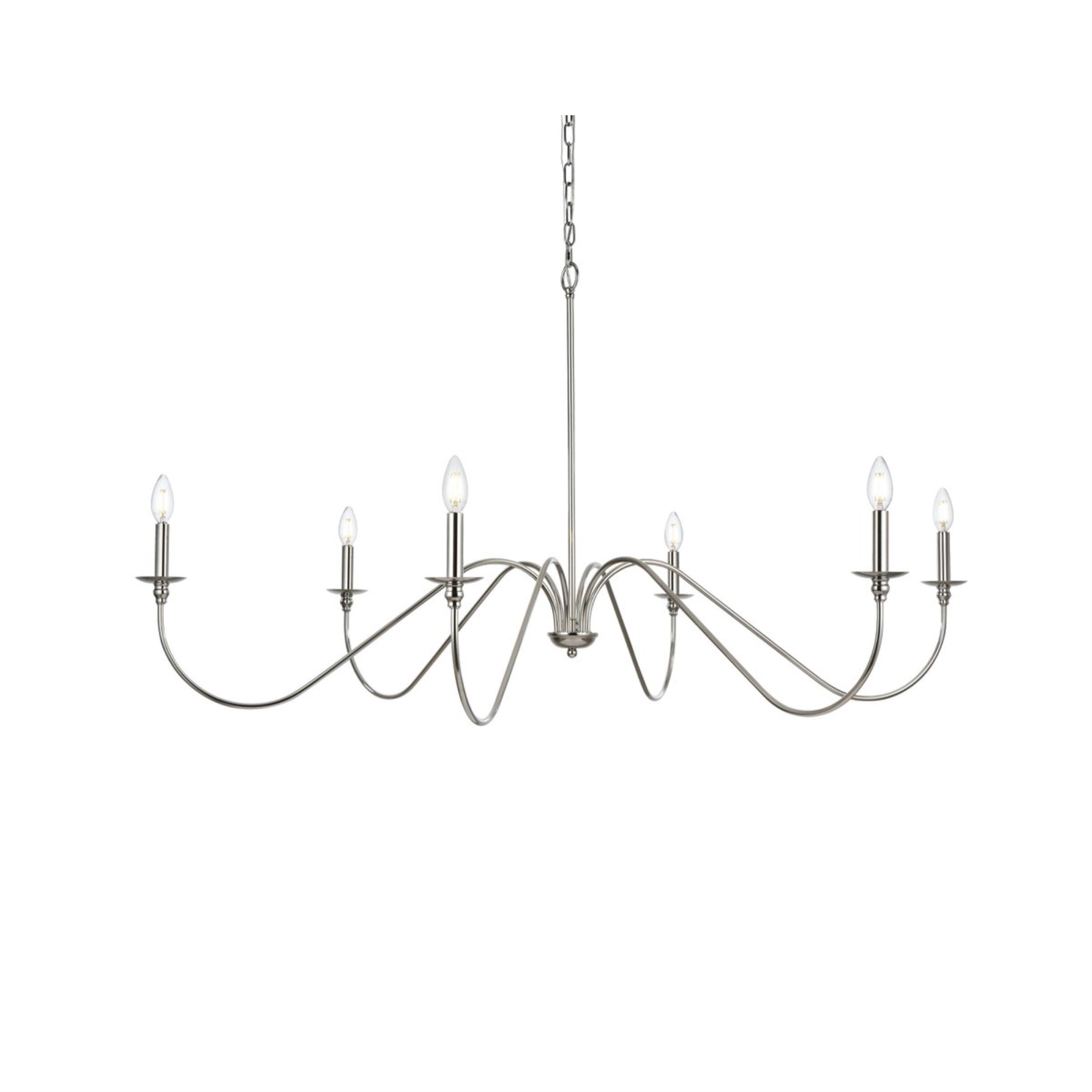 Living District 54&quot; 6-Light Metal Chandelier In Polished Nickel - Modern Lighting Fixture