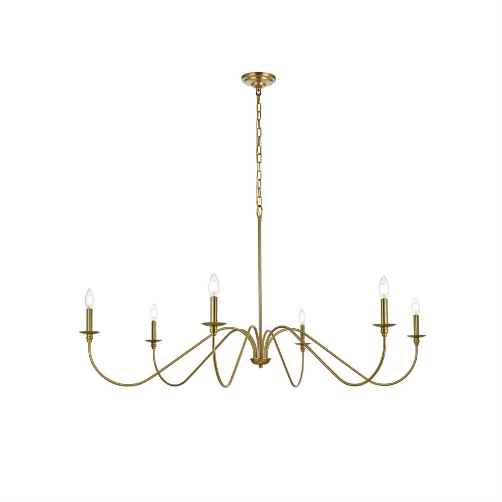 Living District 54in 6-Light Chandelier, Transitional Metal Design, Satin Gold Finish, Model LD5056D54SG