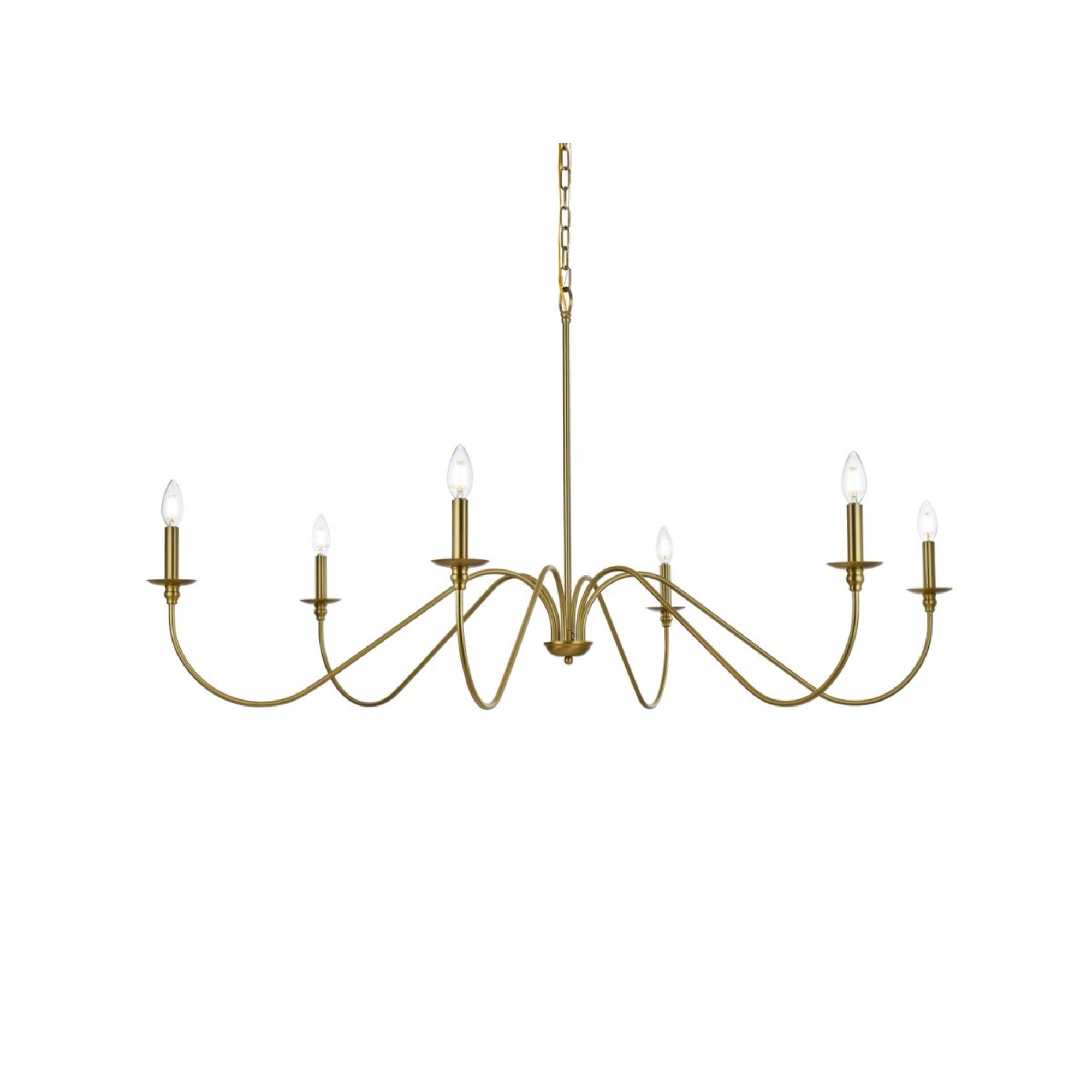 Living District 54in 6-Light Chandelier, Transitional Metal Design, Satin Gold Finish, Model LD5056D54SG