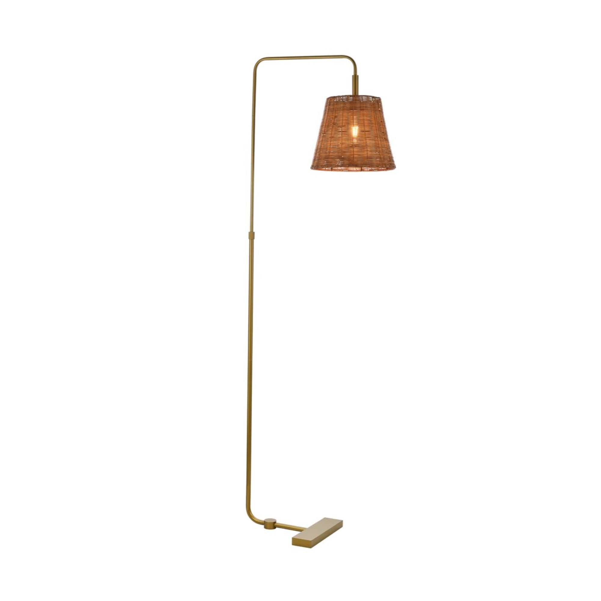 Flos rattan bell shade floor lamp in brass