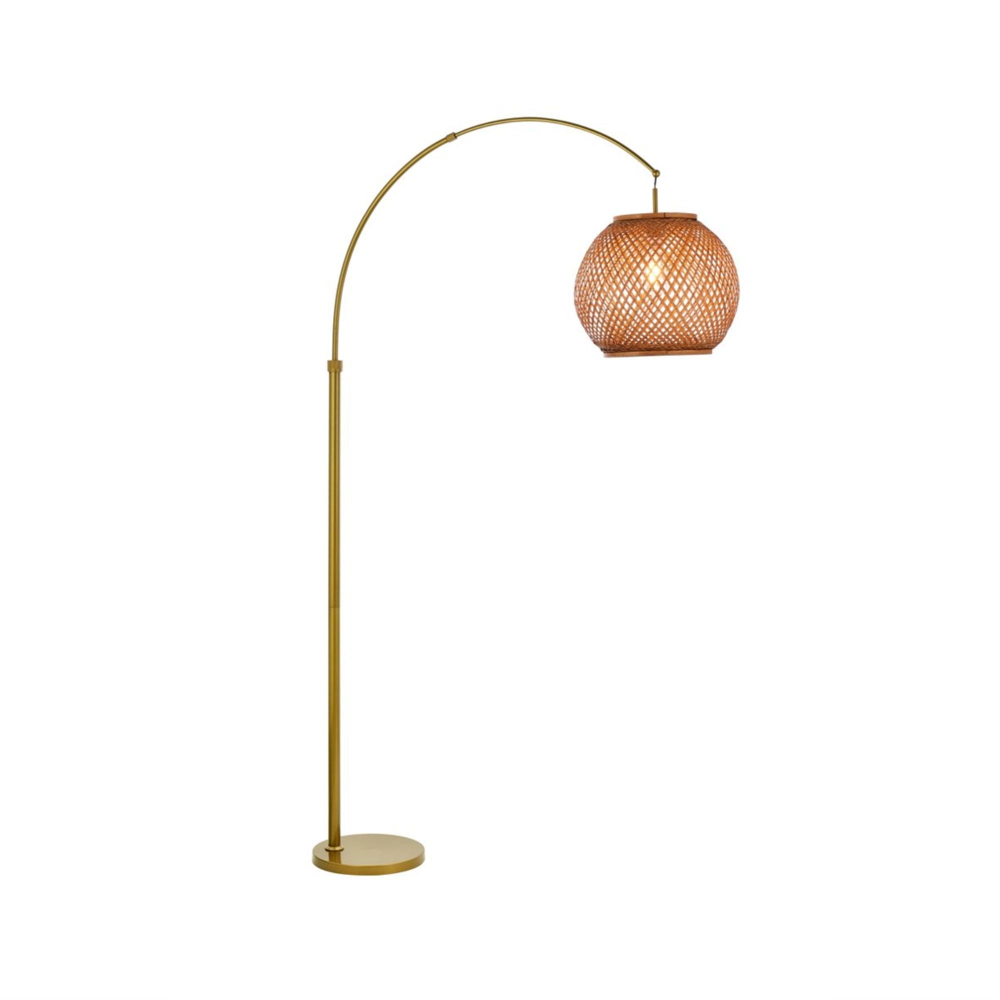Flos rattan round shade floor lamp in brass