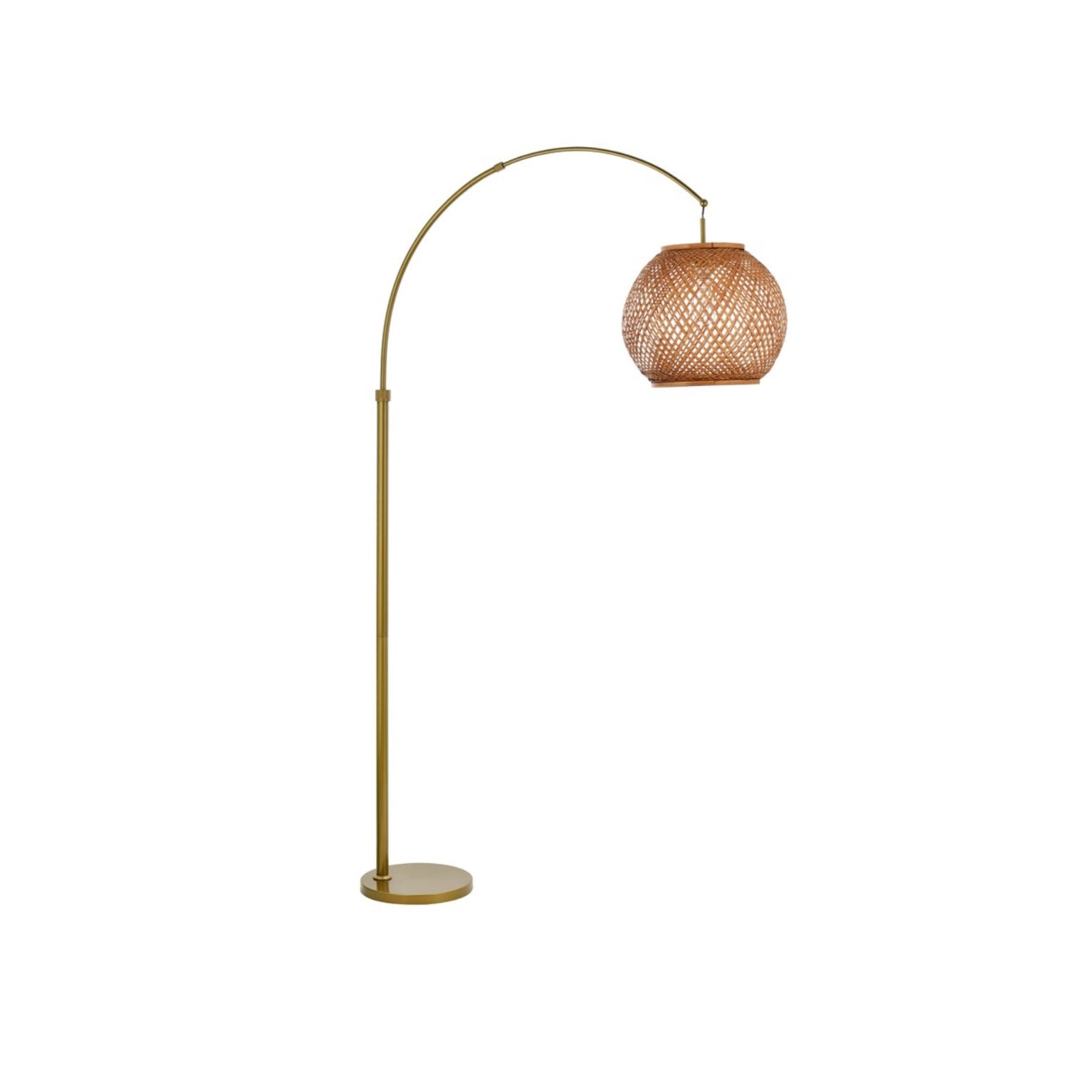 Flos rattan round shade floor lamp in brass