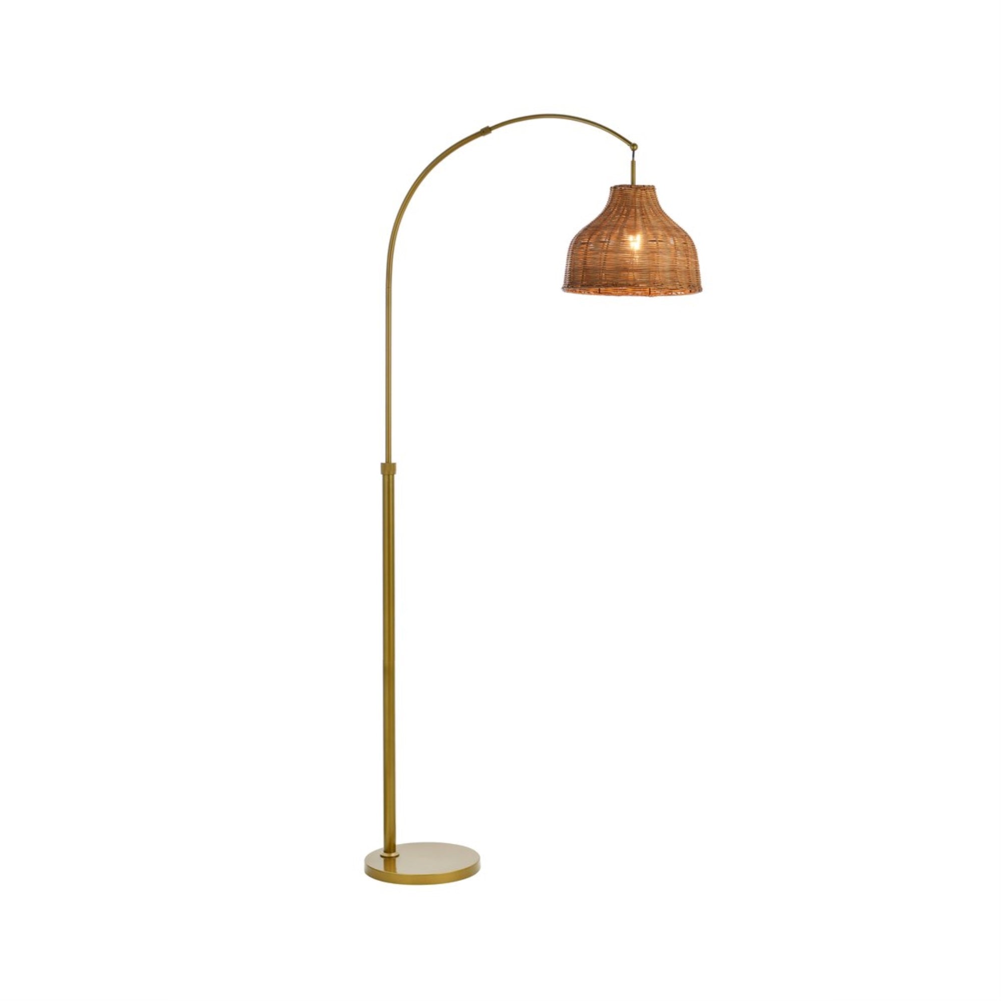 Flos rattan dome shade floor lamp in brass
