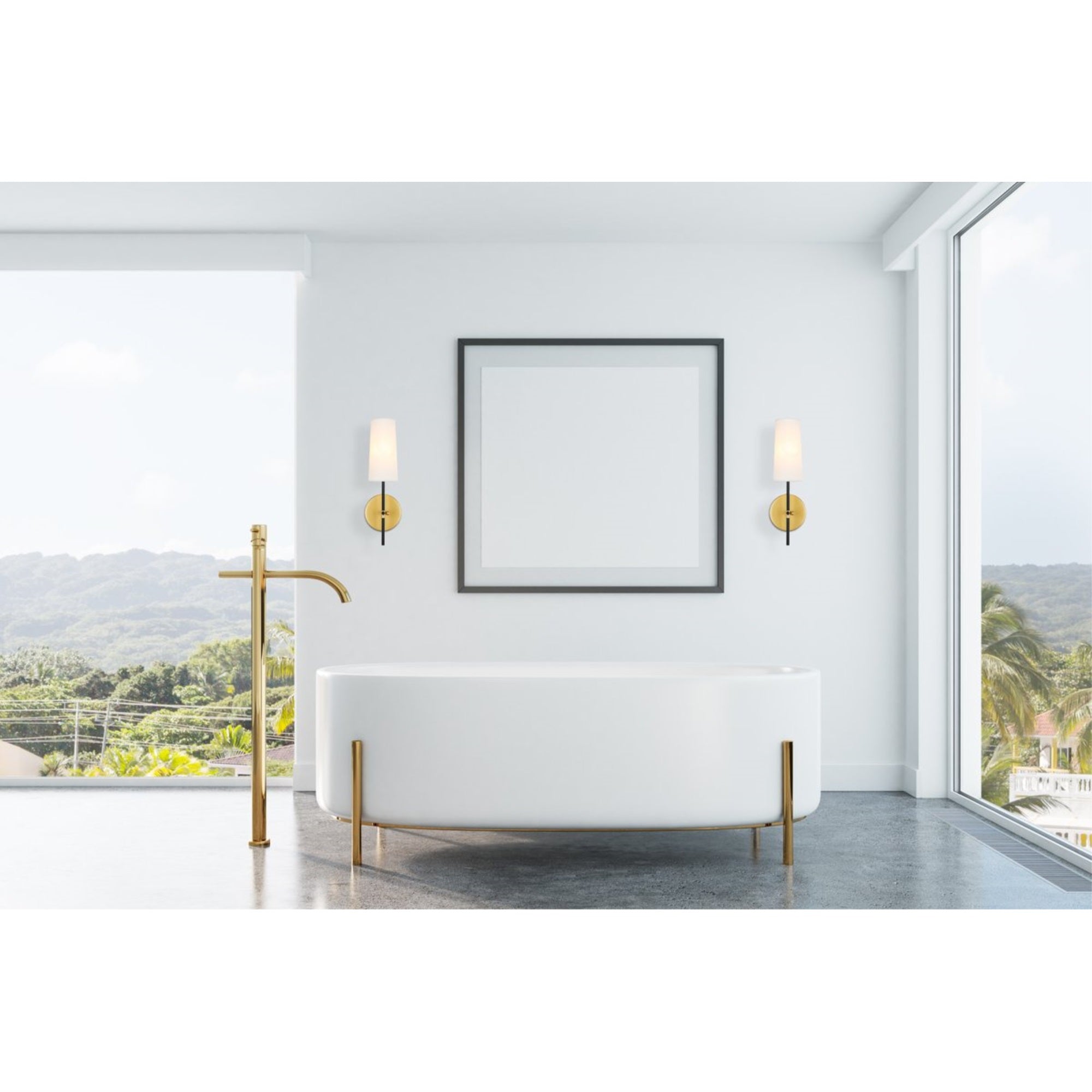Living District 1-Light Wall Sconce, Metal & Fabric, Brass and Black, Model LD6004W5BRBK, White Finish