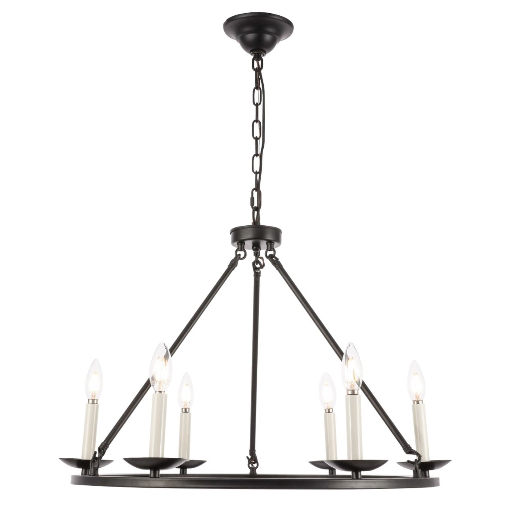 Elegant Lighting Maine 6-Light Chandelier, Metal, Black, Model LD6010D26BK
