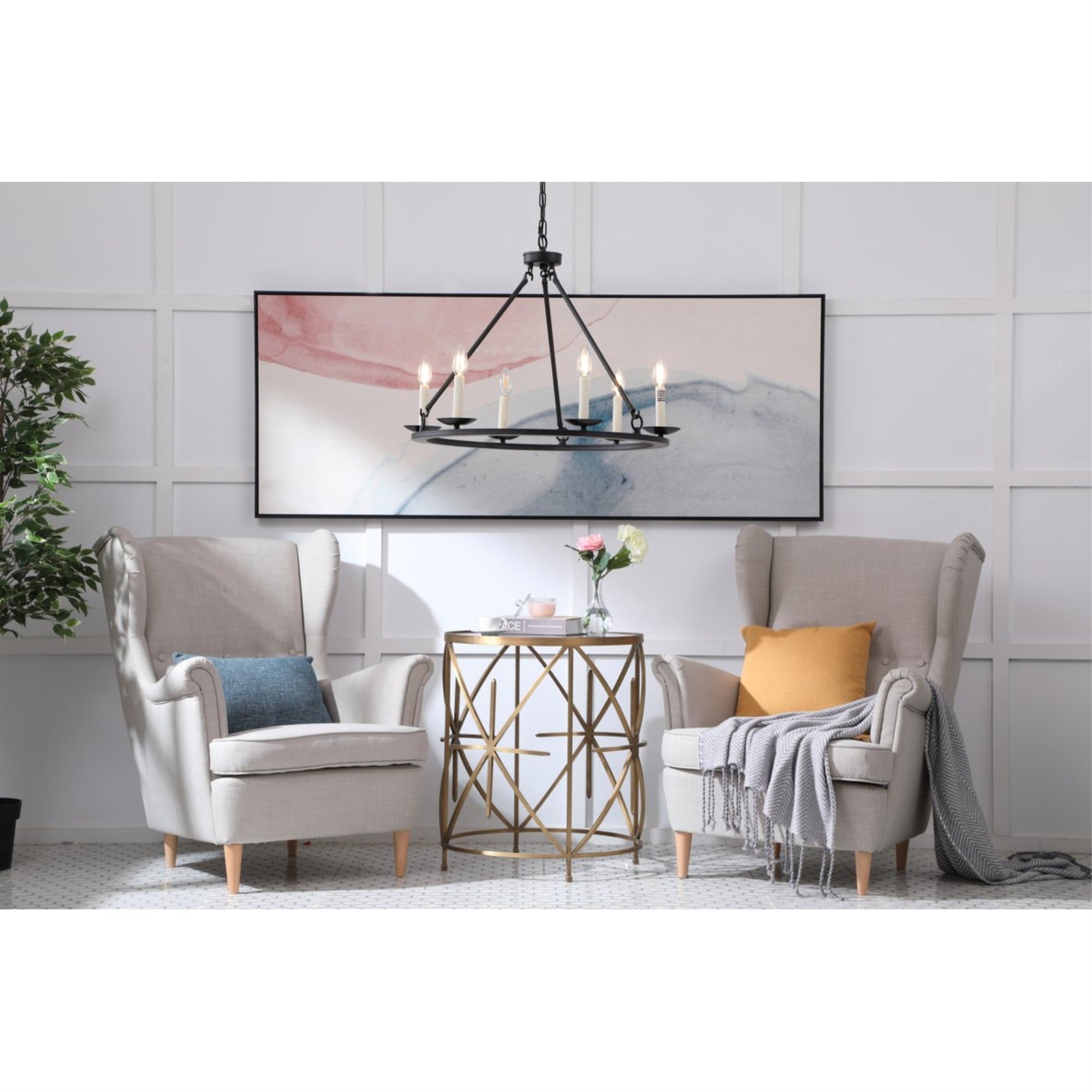 Elegant Lighting Maine 6-Light Chandelier, Metal, Black, Model LD6010D26BK