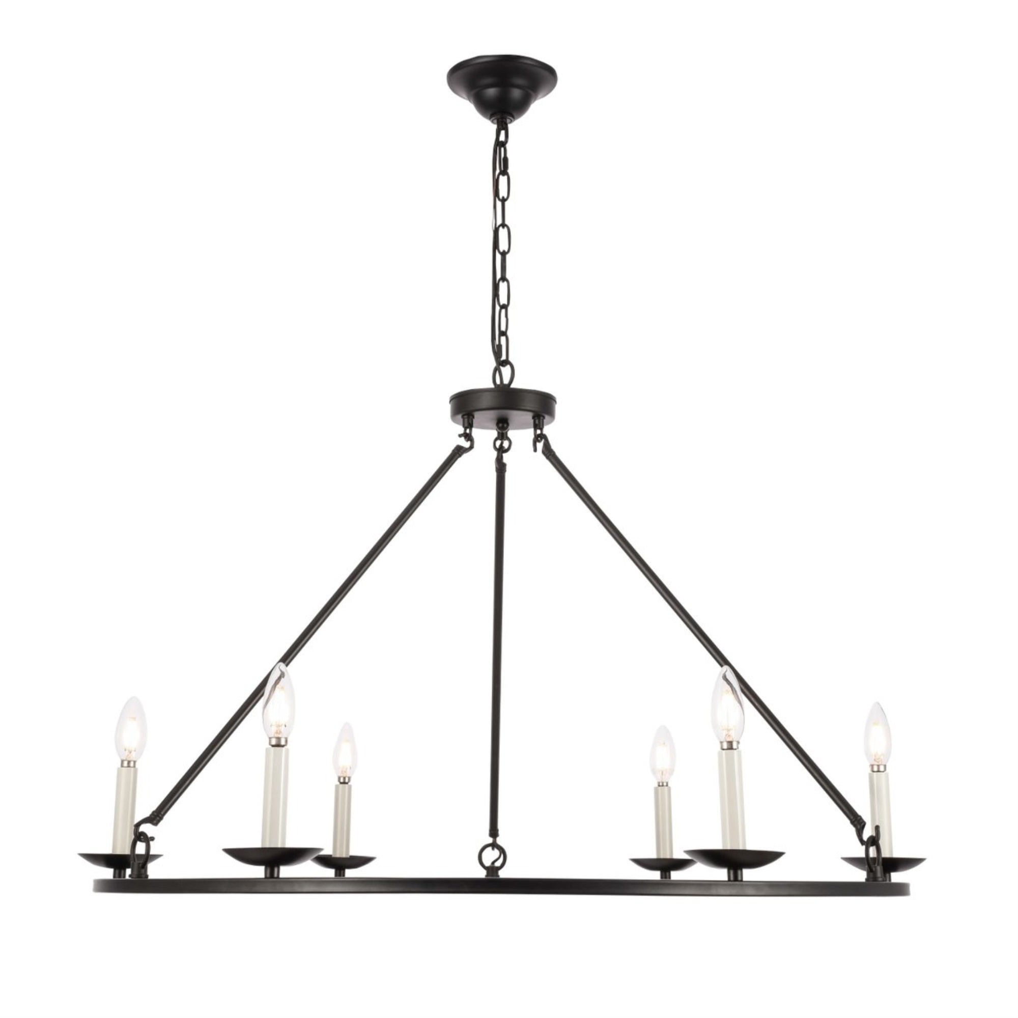 Elegant Lighting Maine 6-Light Metal Chandelier, Black Finish, Model LD6010D36BK