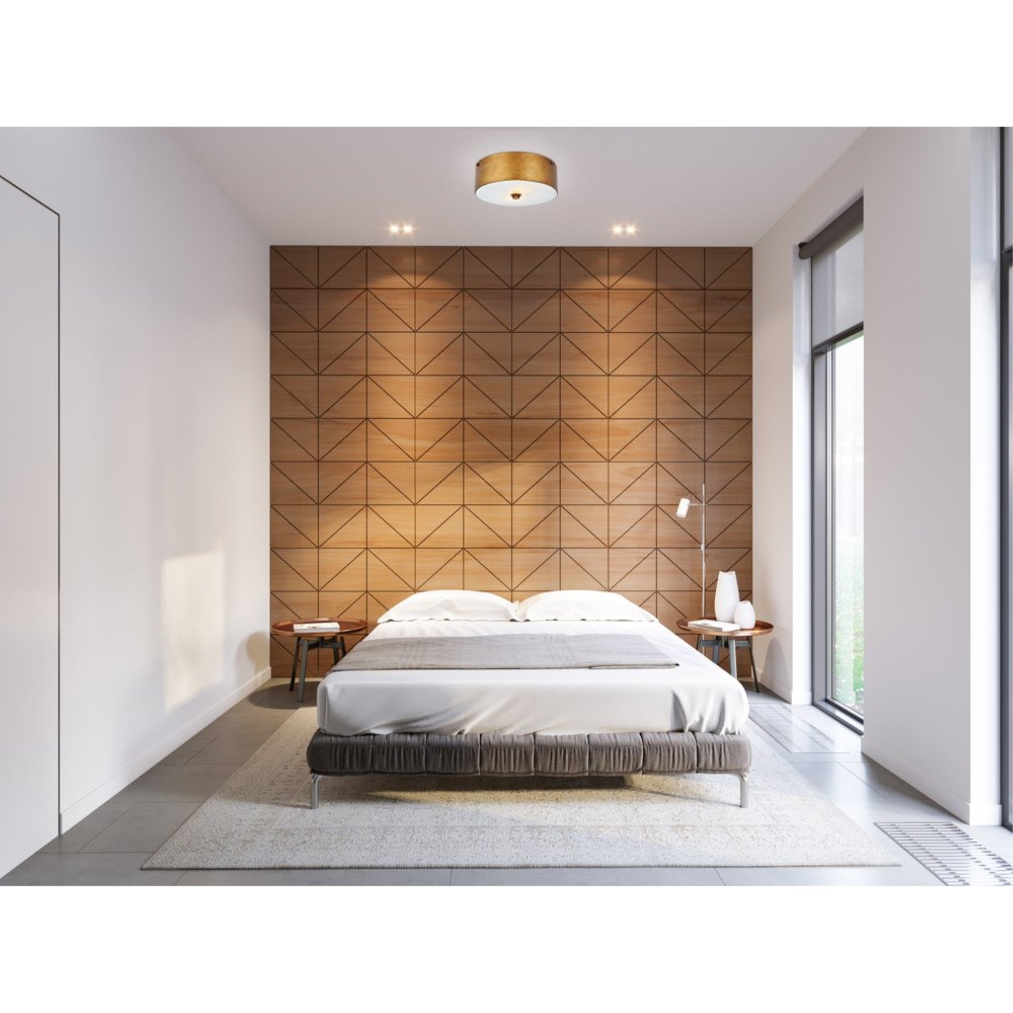 Elegant Lighting Living District Hazen 2-Light Flush Mount Metal Fixture, Vintage Gold/Frosted White, Model LD6022