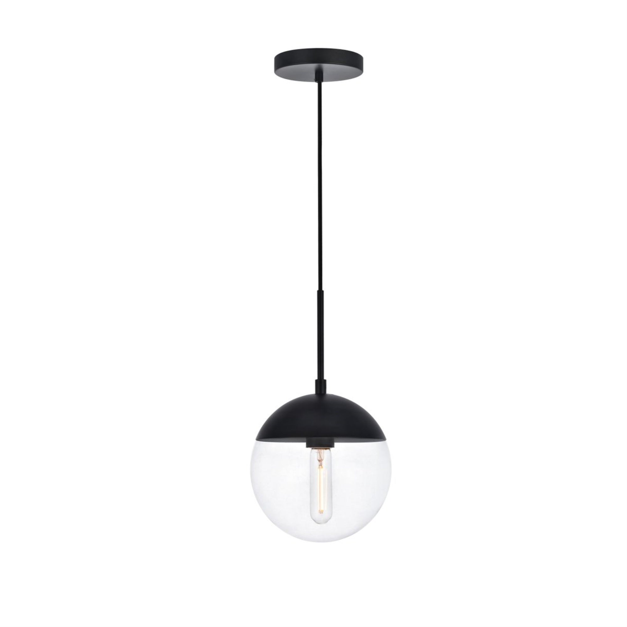 Living District Eclipse 1-Light Pendant Light, Metal & Glass, Black/Clear, Model LD6027BK