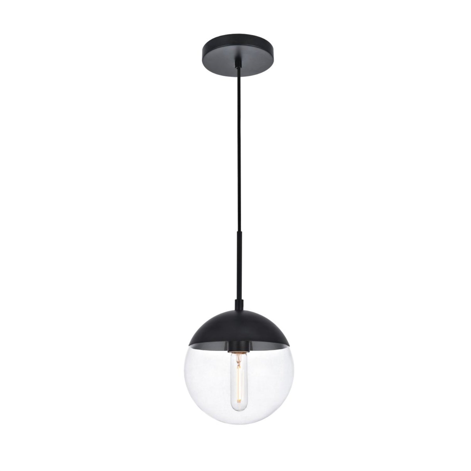 Living District Eclipse 1-Light Pendant Light, Metal & Glass, Black/Clear, Model LD6027BK