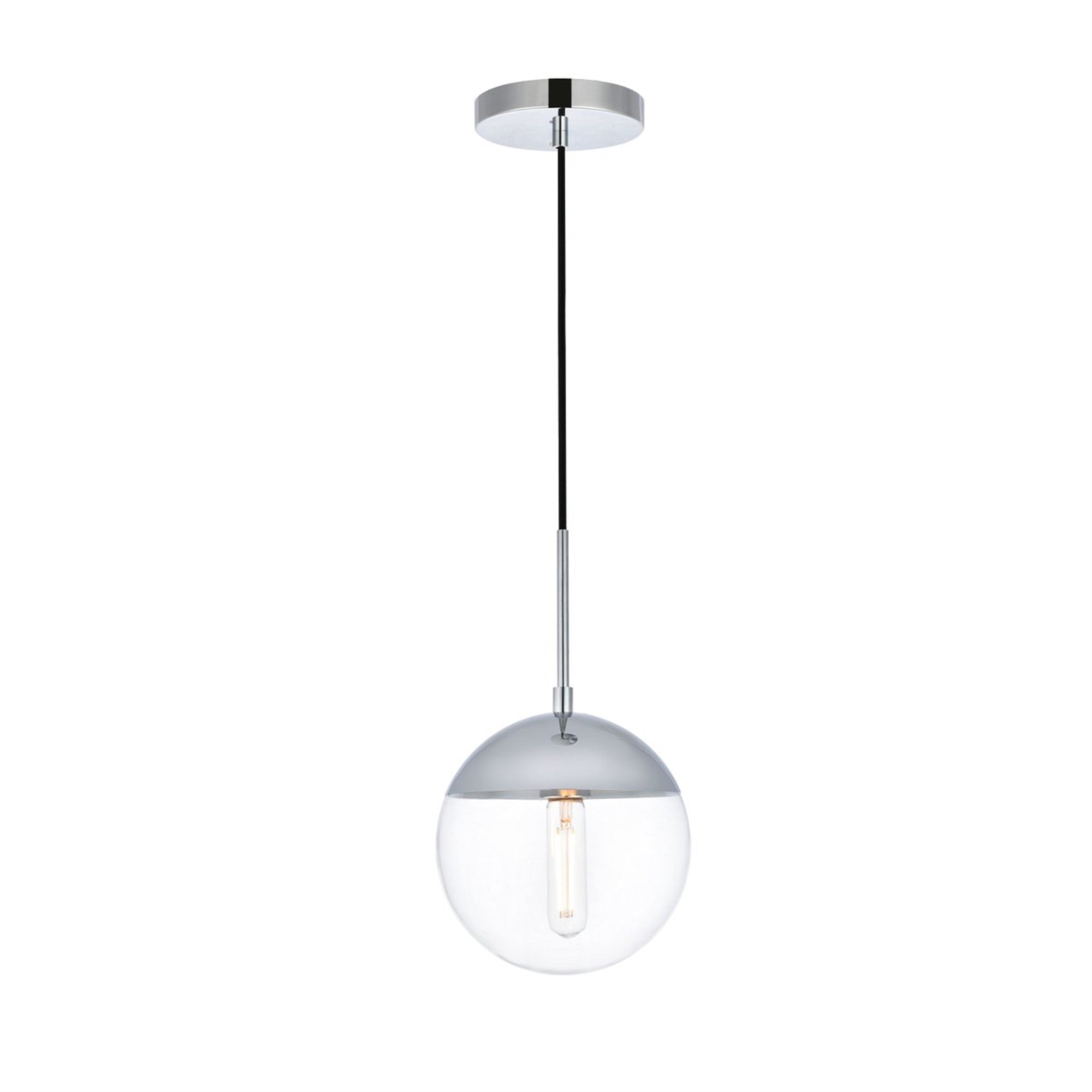 Living District Chrome Pendant Light, 1 Light, Metal, Clear Glass, 8inW x 9inH, Model LD6029C