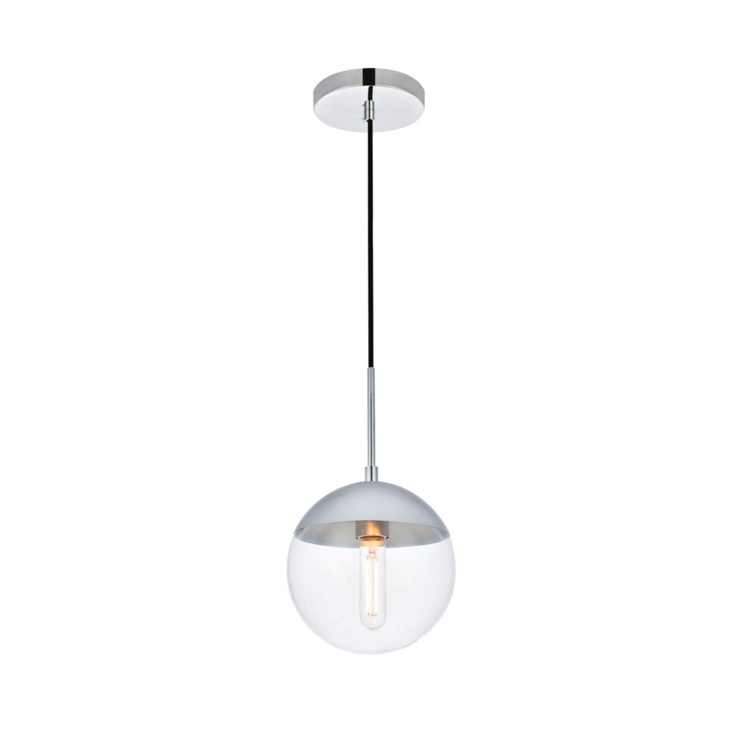Living District Chrome Pendant Light, 1 Light, Metal, Clear Glass, 8inW x 9inH, Model LD6029C