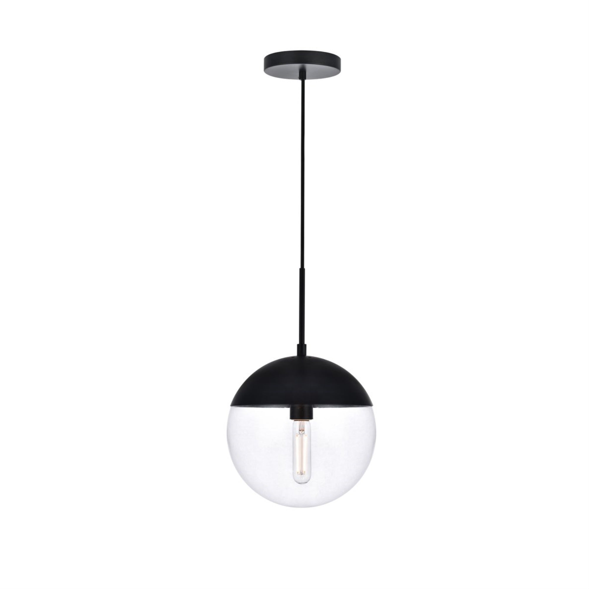 Living District Eclipse Pendant Light, 1-Light, Metal & Glass, Black & Clear, Model LD6033BK