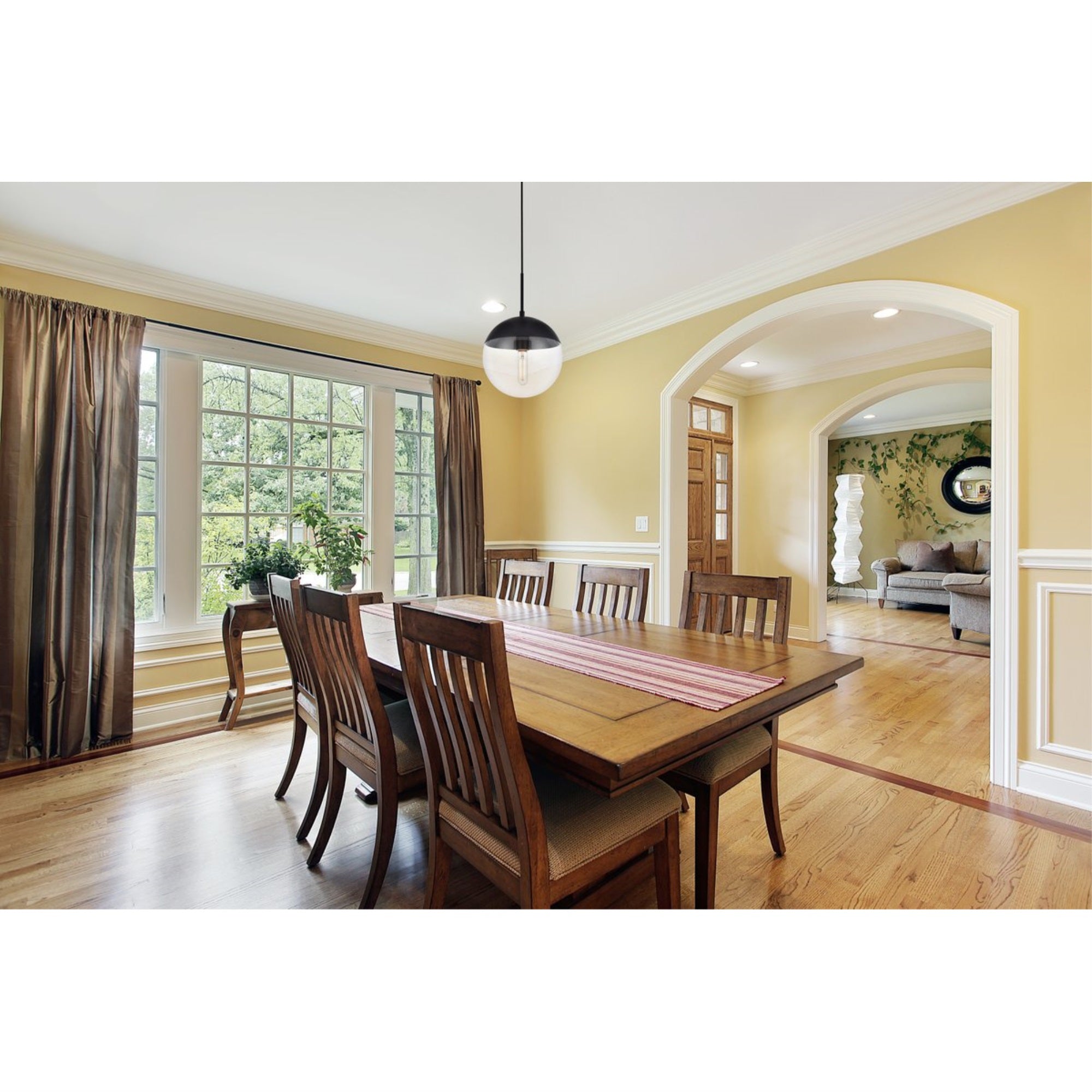 Living District Eclipse Pendant Light, 1-Light, Metal & Glass, Black & Clear, Model LD6033BK