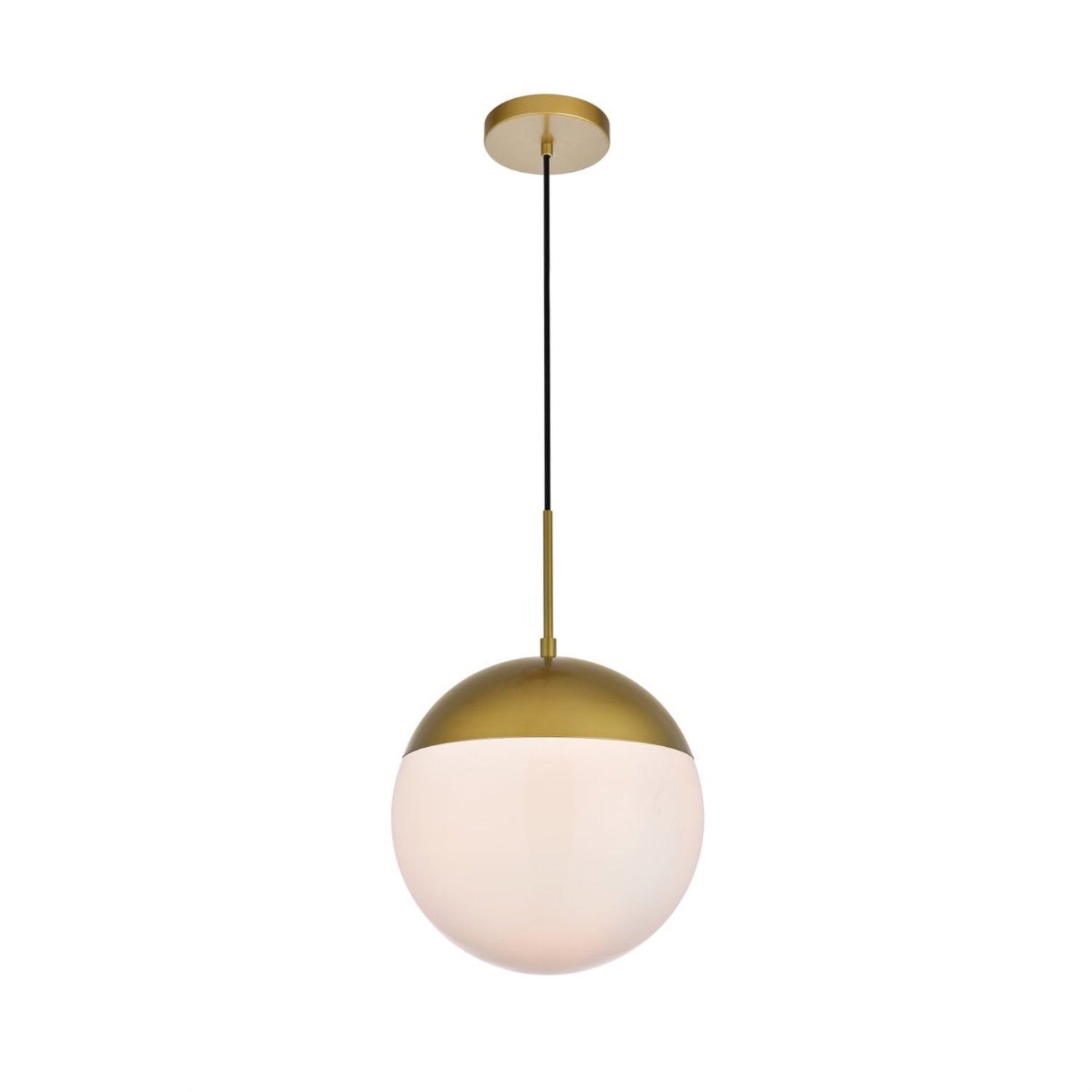 Elegant Lighting Brass/White 1-Light Pendant, Glass & Metal, Modern Ceiling Fixture