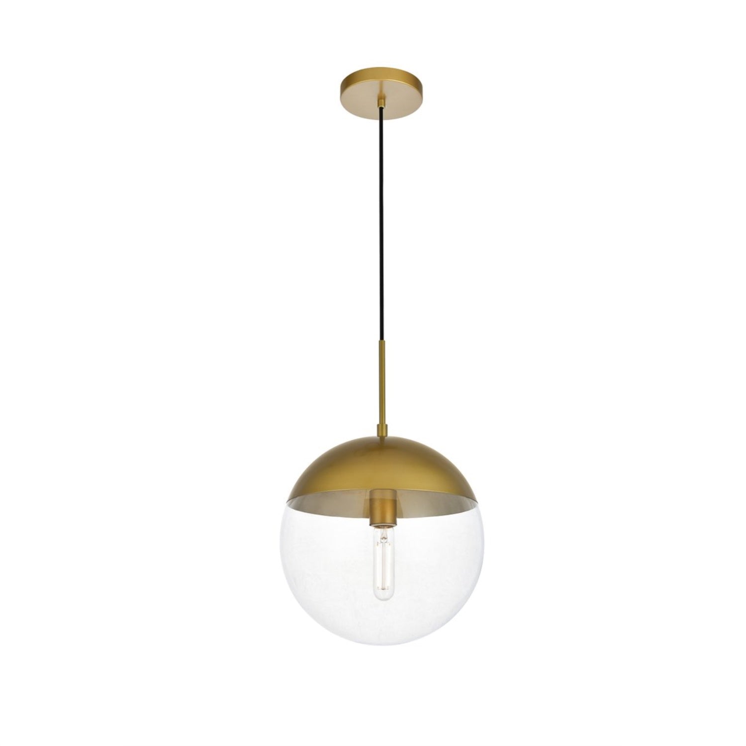 Living District 1-Light Brass & Clear Glass Pendant - Modern Metal Lighting Fixture