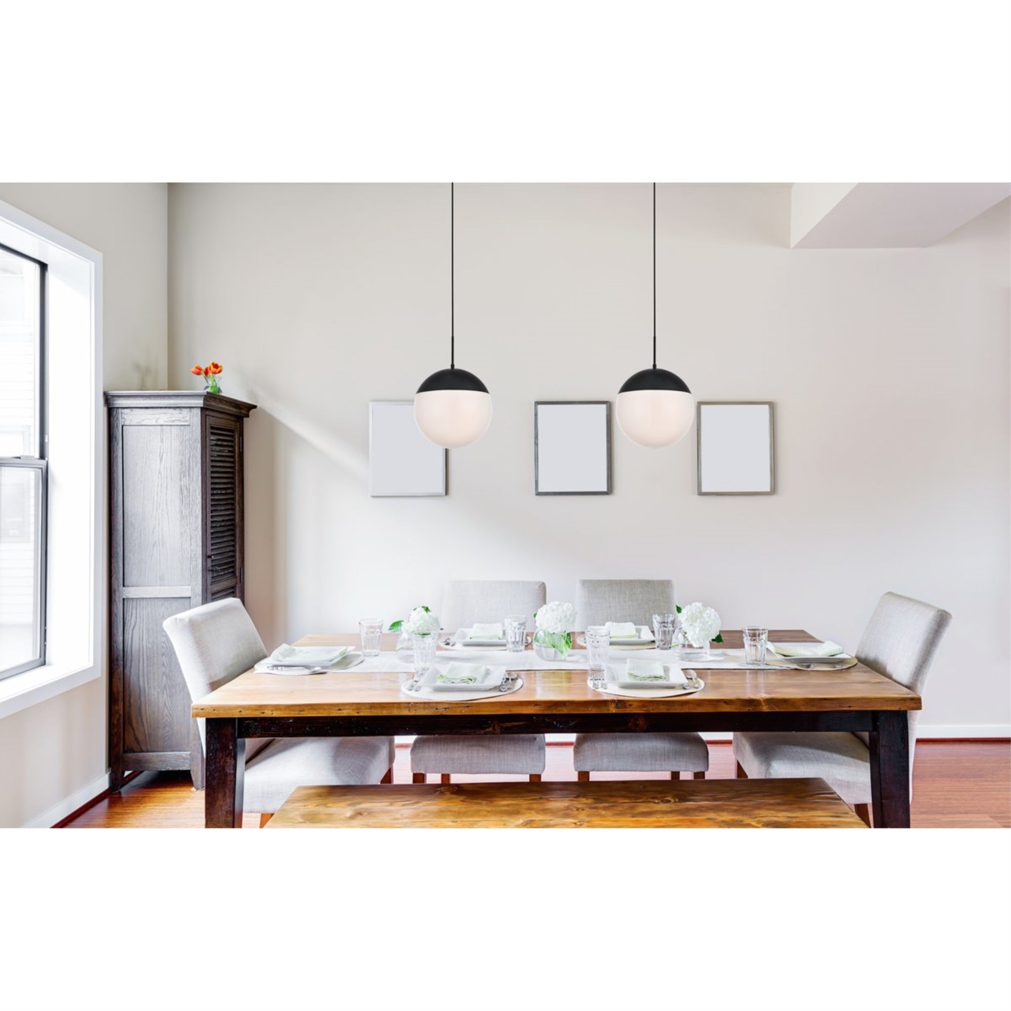 Living District Eclipse 1 Light Black Pendant With Frosted White Glass