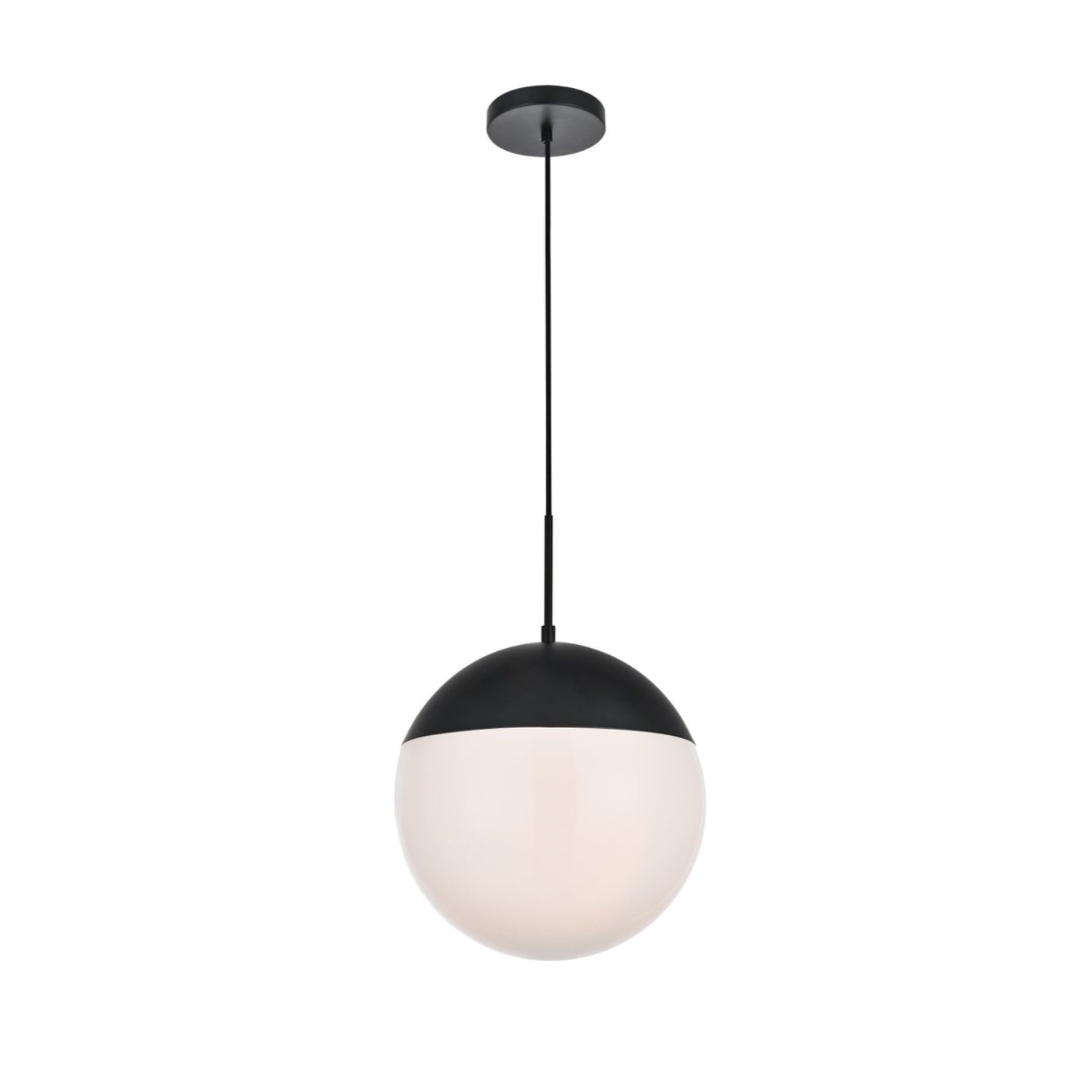 Living District Eclipse 1 Light Black Pendant With Frosted White Glass