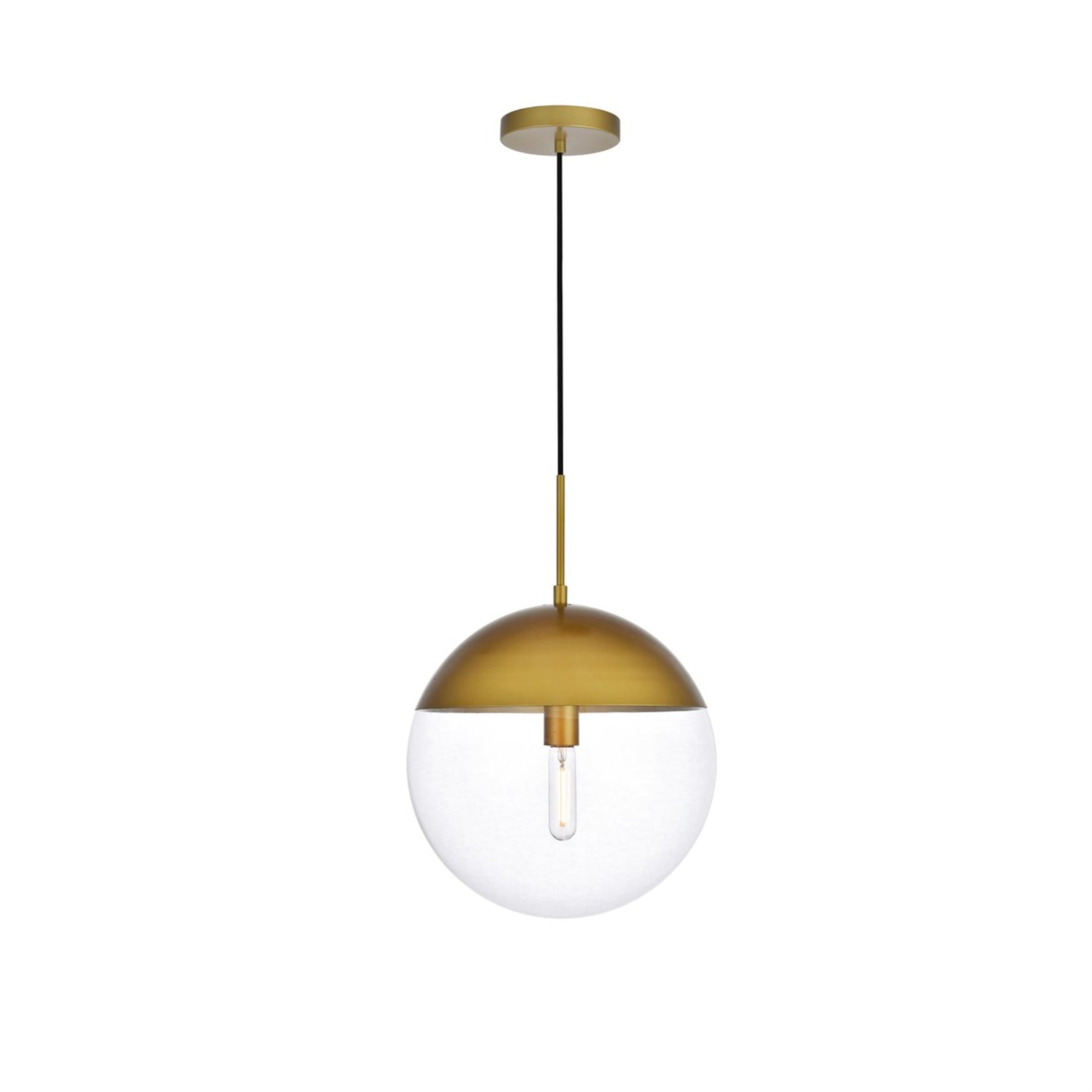 Elegant Lighting 1-Light Metal Pendant, Brass & Clear, Model LD6049BR