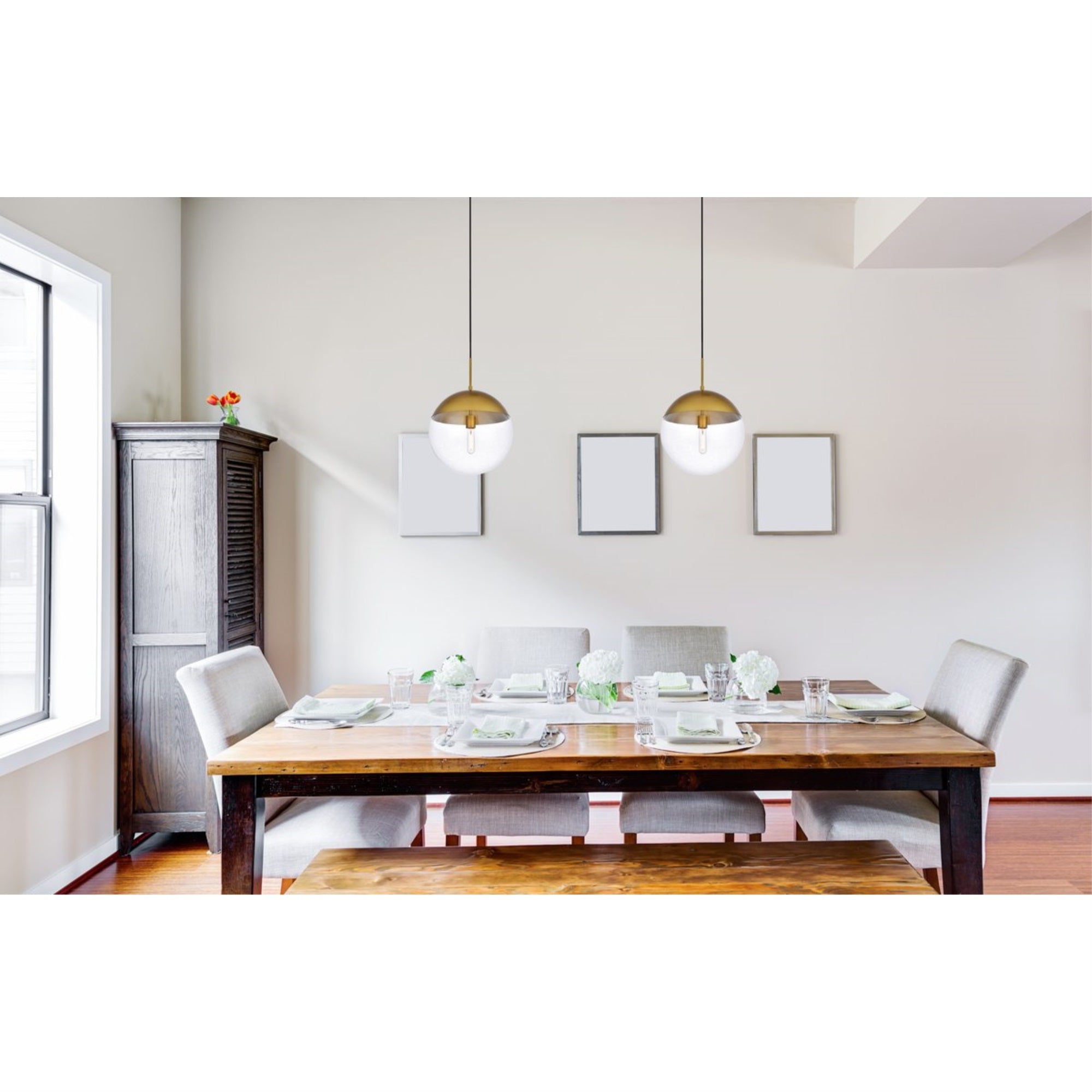 Elegant Lighting 1-Light Metal Pendant, Brass & Clear, Model LD6049BR