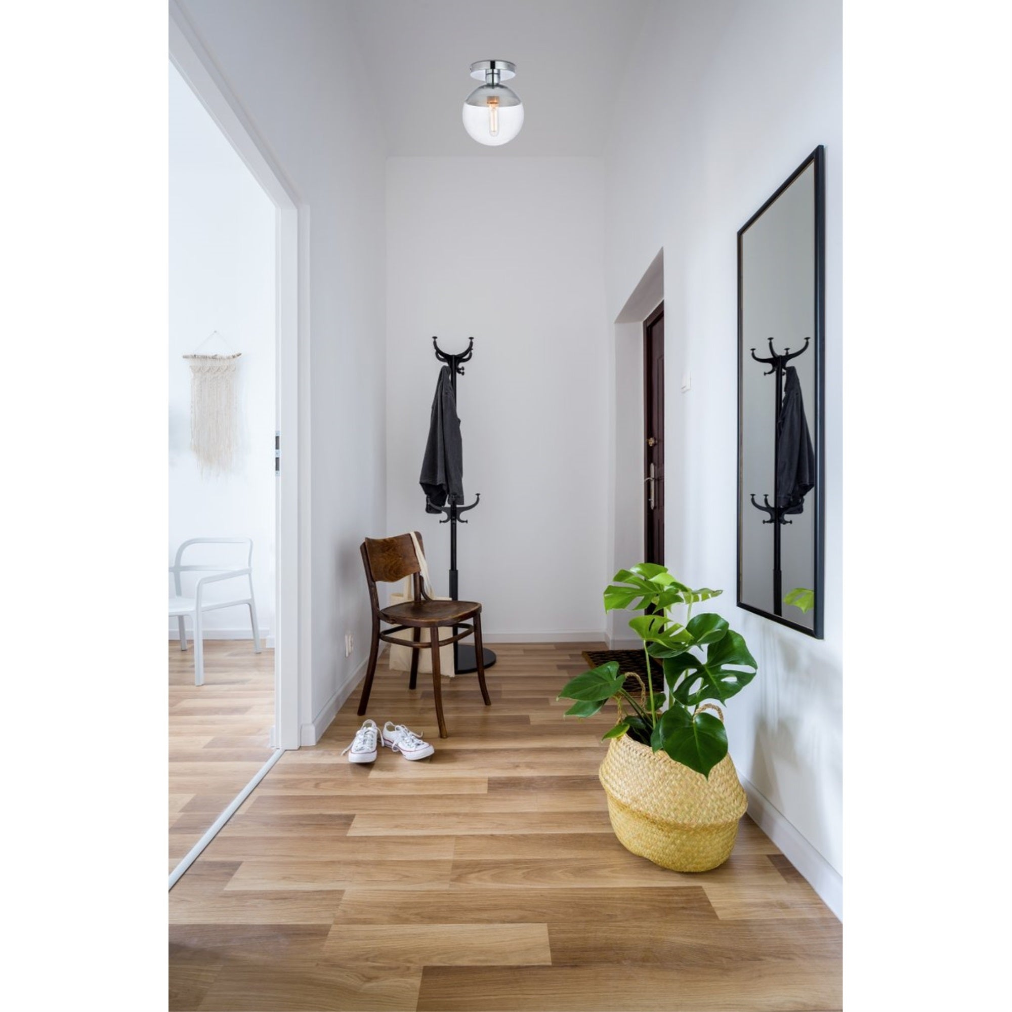 Living District Eclipse 1 Light Flush Mount Ceiling Light, Chrome Finish, Clear Glass