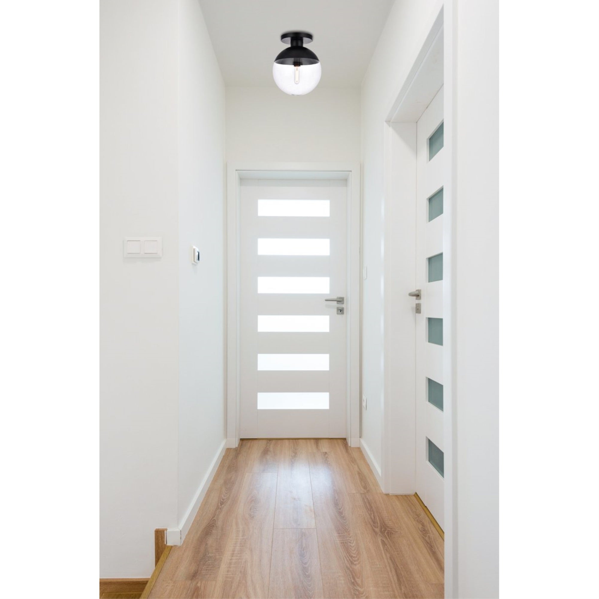 Living District Flush Mount Light, 1-Light, Metal & Glass, Black/Clear, Model LD6057BK