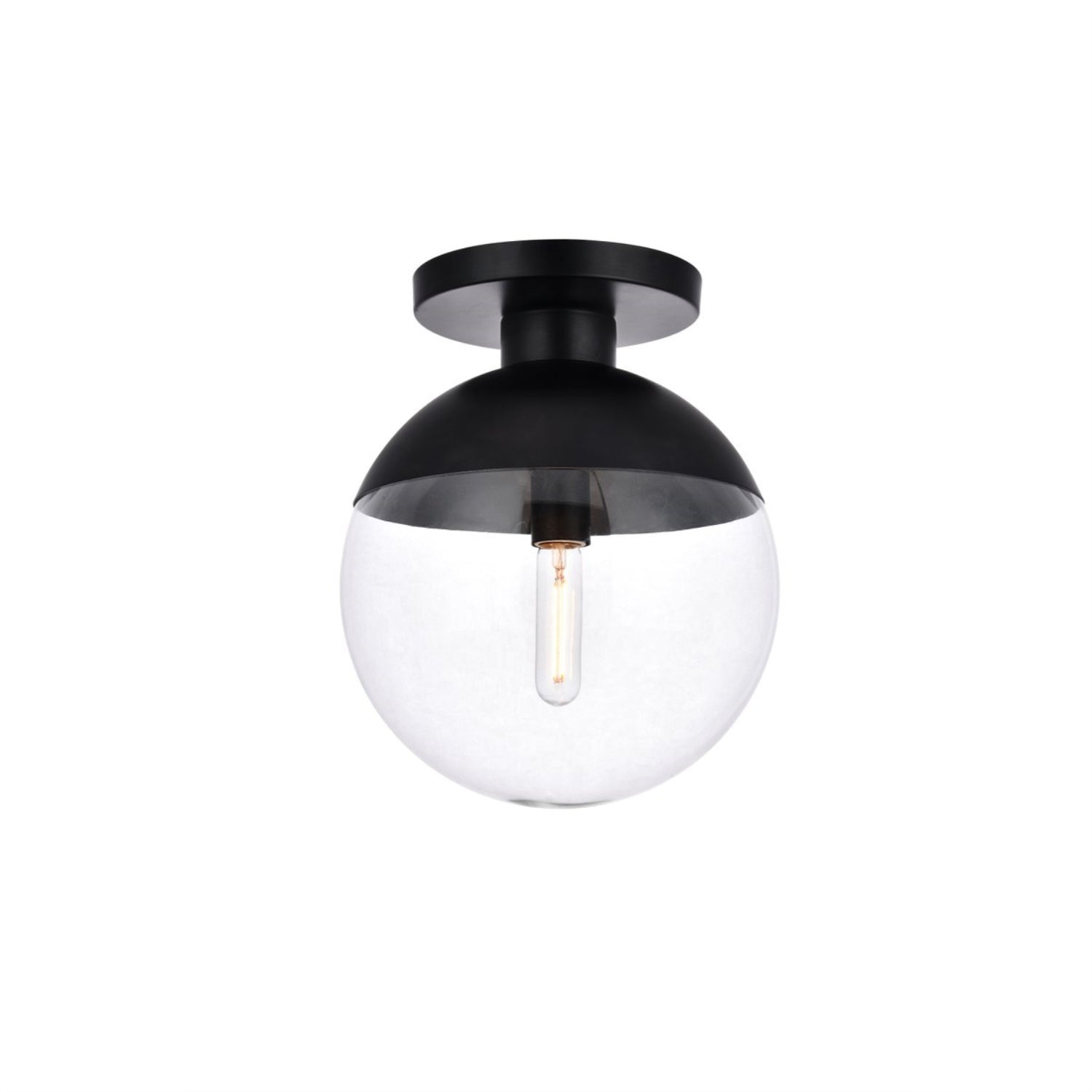 Living District Flush Mount Light, 1-Light, Metal & Glass, Black/Clear, Model LD6057BK