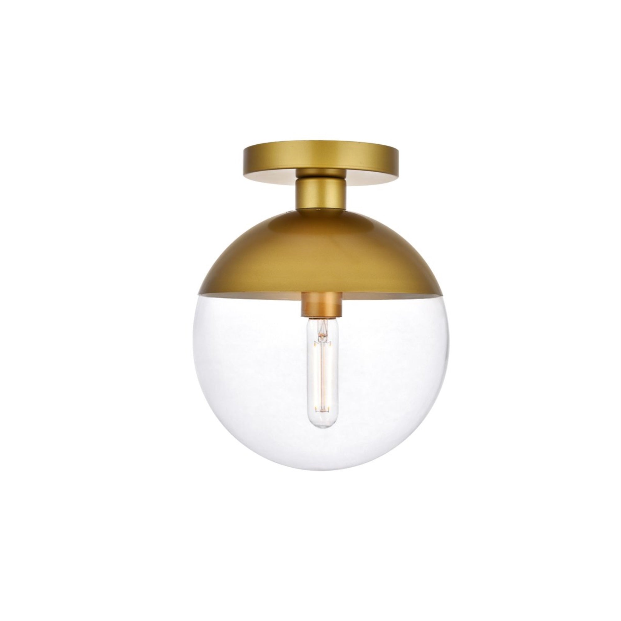 Living District Eclipse Flush Mount Light, 1-Light, Metal & Glass, Brass Finish, Model LD6067BR