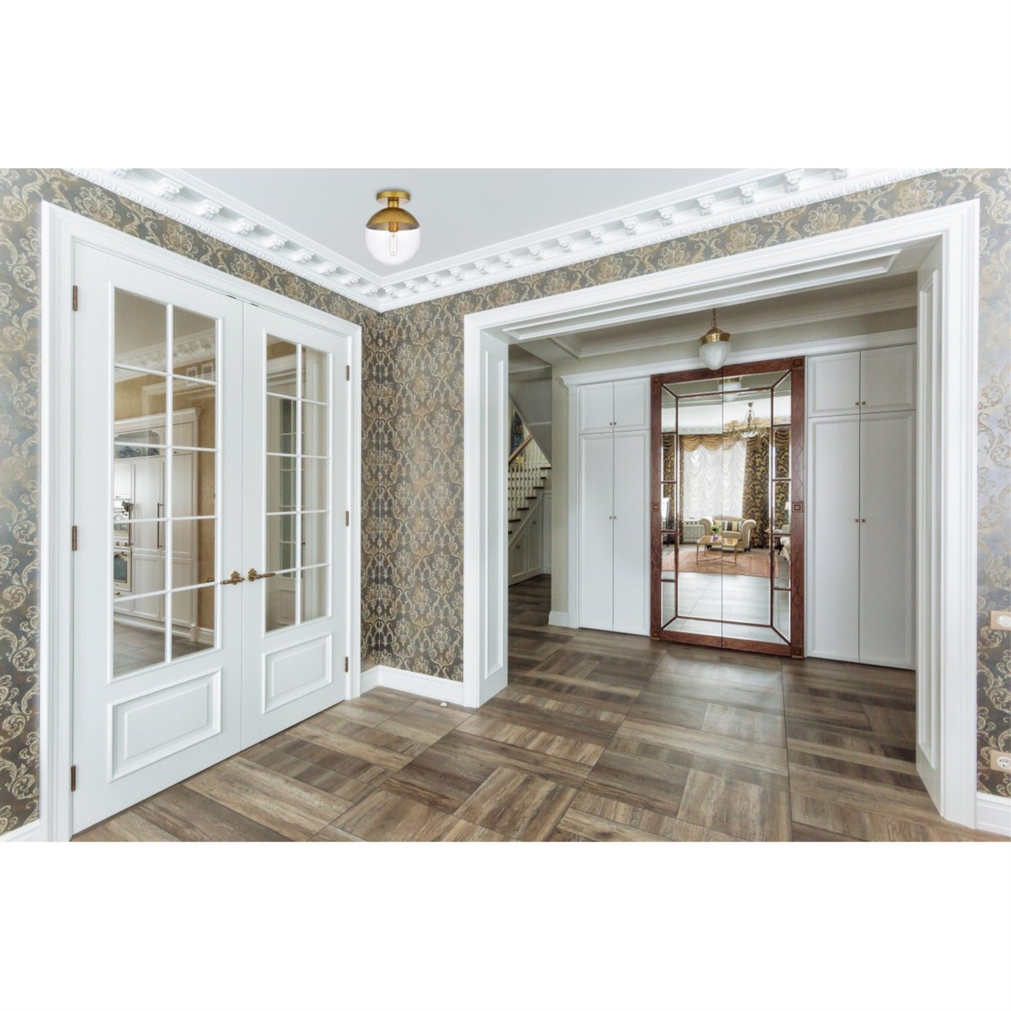 Living District Eclipse Flush Mount Light, 1-Light, Metal & Glass, Brass Finish, Model LD6067BR